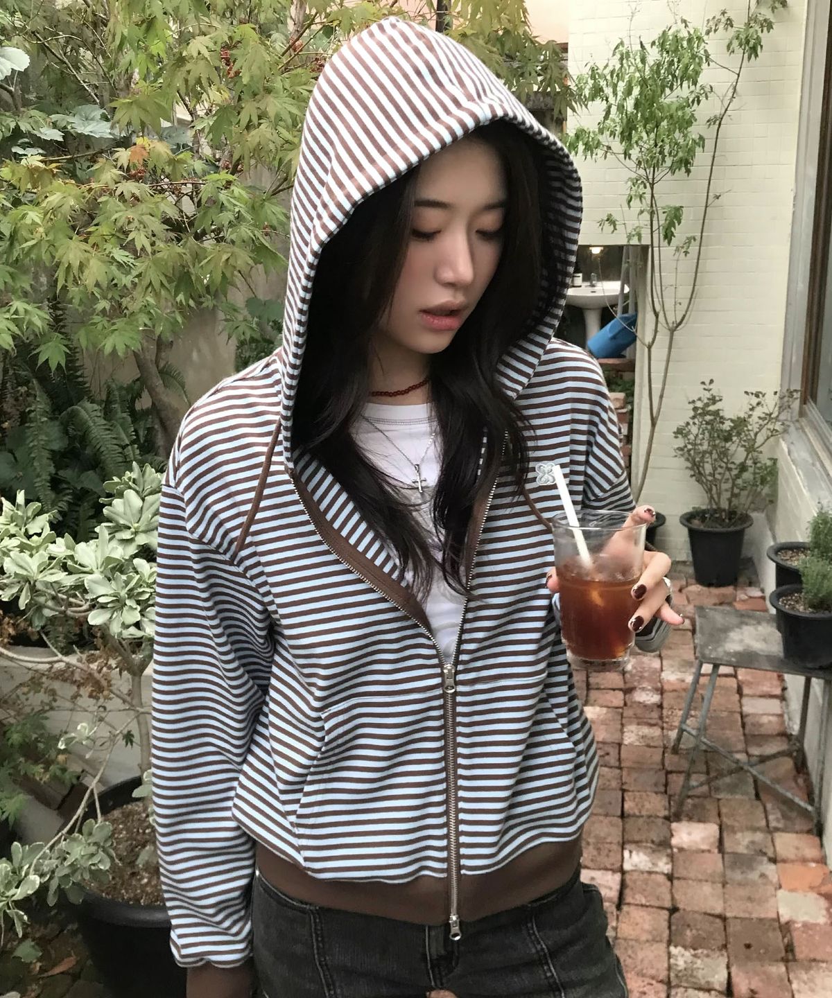 코드그라피(CGP) (우먼) 스트라이프 후드 집업_스카이블루