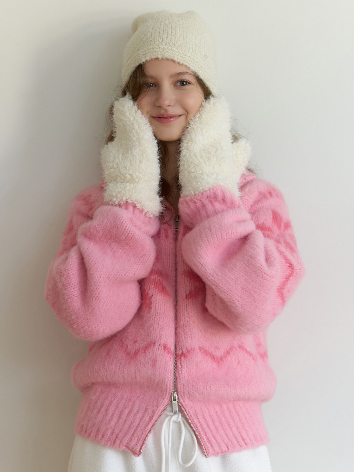 리엘(RE L) [10th] Snowball knit cardigan (pink)