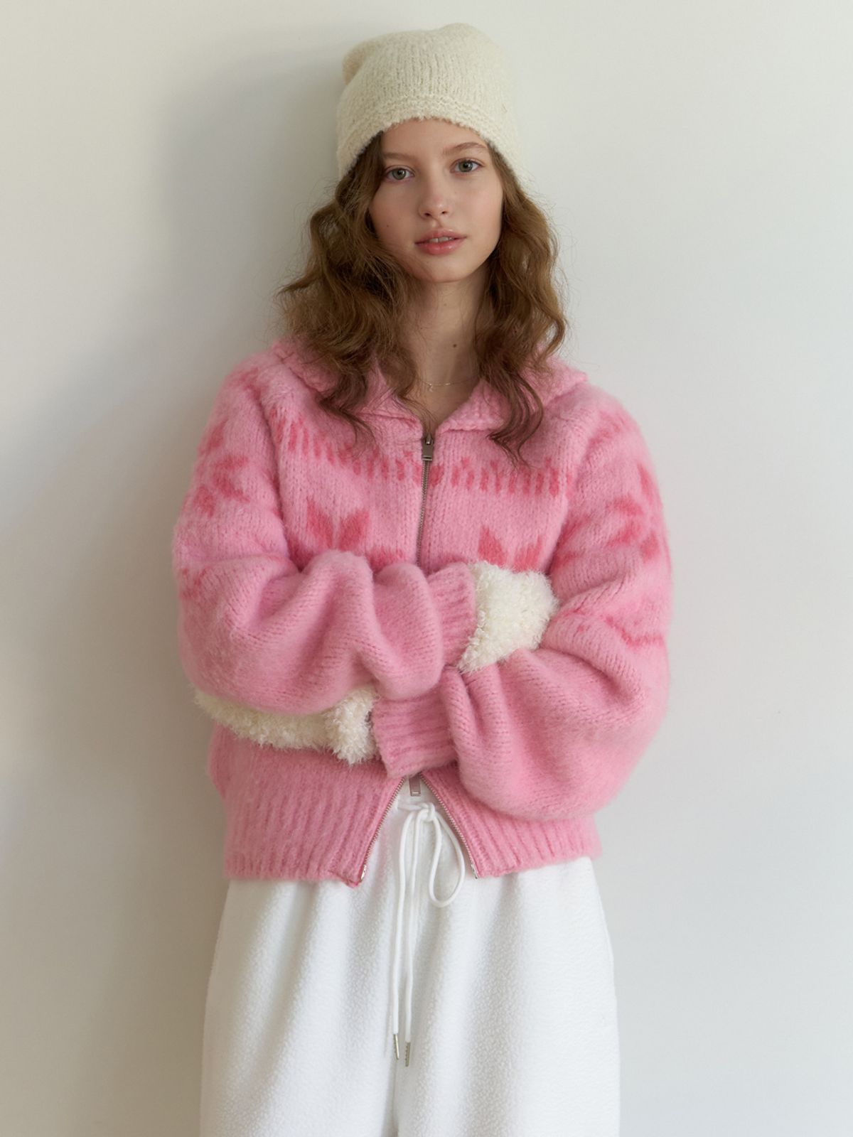 리엘(RE L) [10th] Snowball knit cardigan (pink)