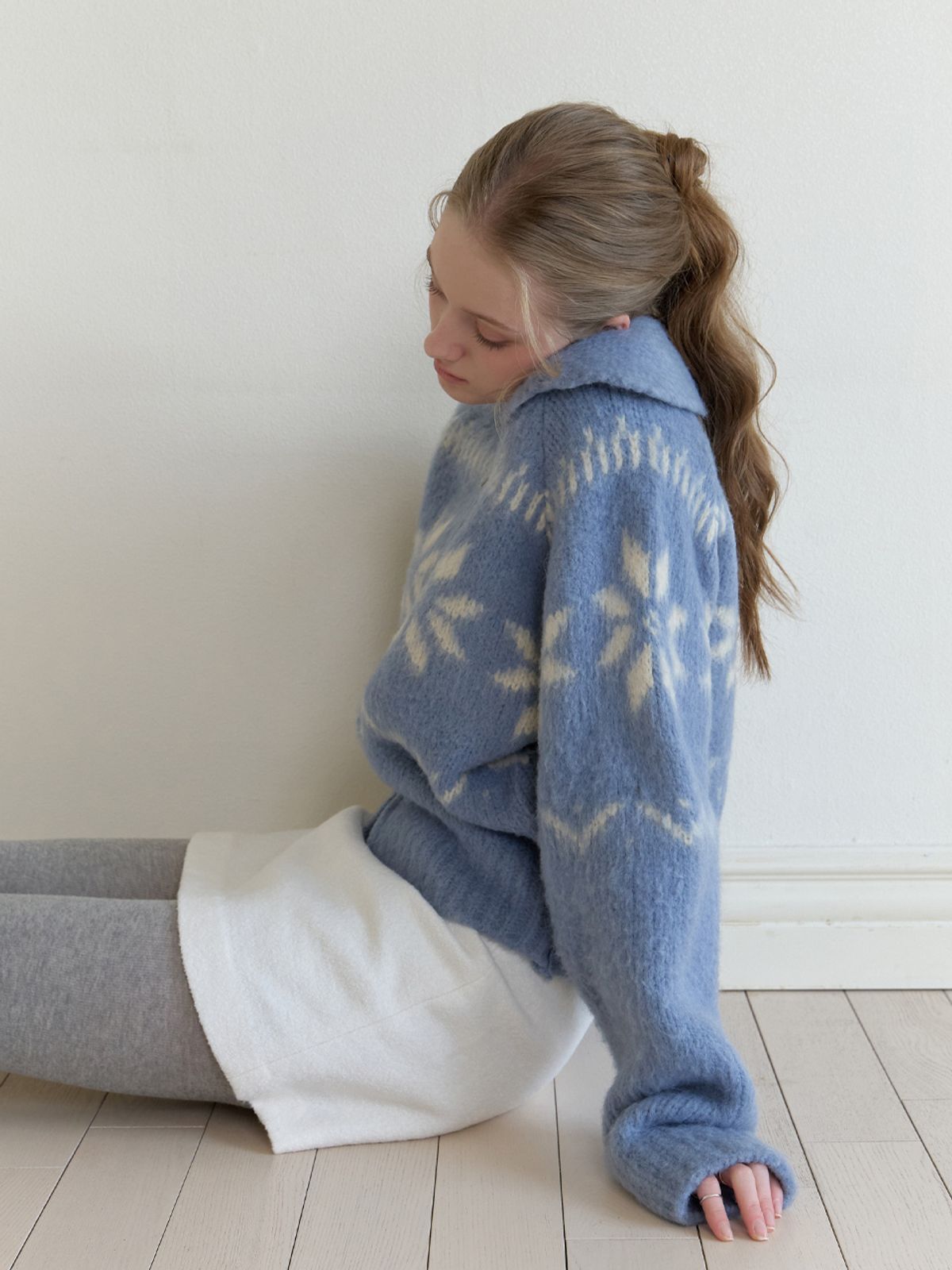 리엘(RE L) [15th] Snowball knit cardigan (sky blue)