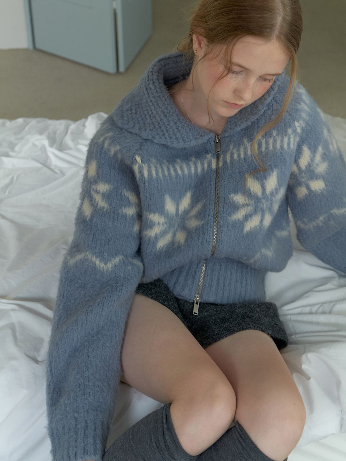 리엘(RE L) [15th] Snowball knit cardigan (sky blue)