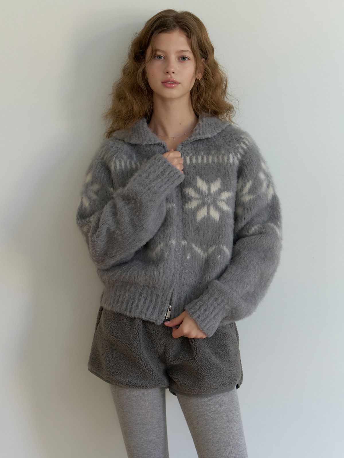 리엘(RE L) [8th] Snowball knit cardigan (gray)