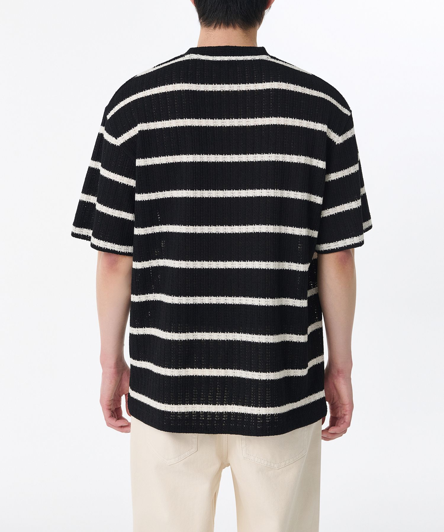 MUSINSA | MUSINSA STANDARD Relaxed Crochet Stripe Knit T