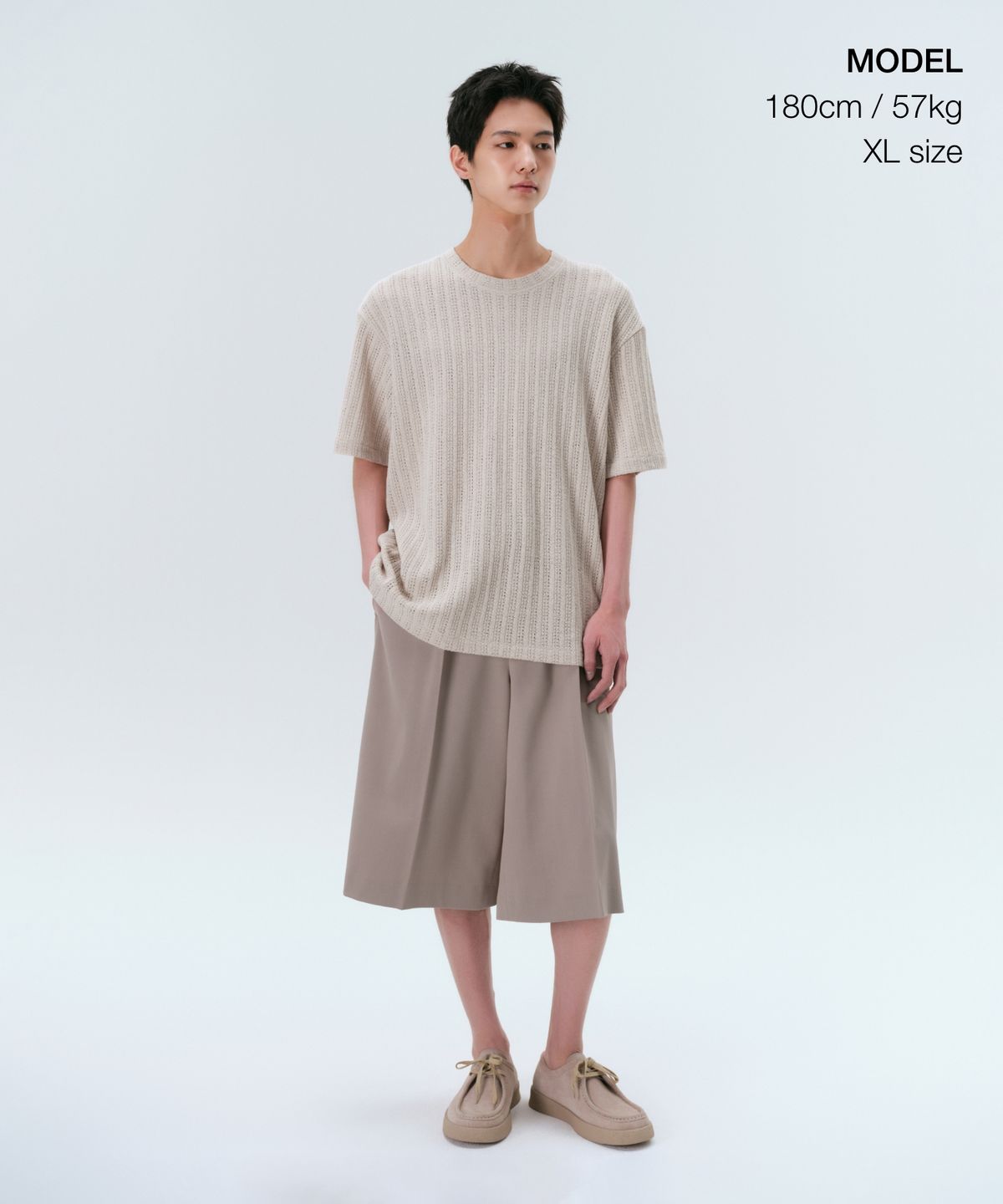 무신사 스탠다드(MUSINSA STANDARD) 릴렉스드 크로셰 니트 티셔츠 [머쉬룸]