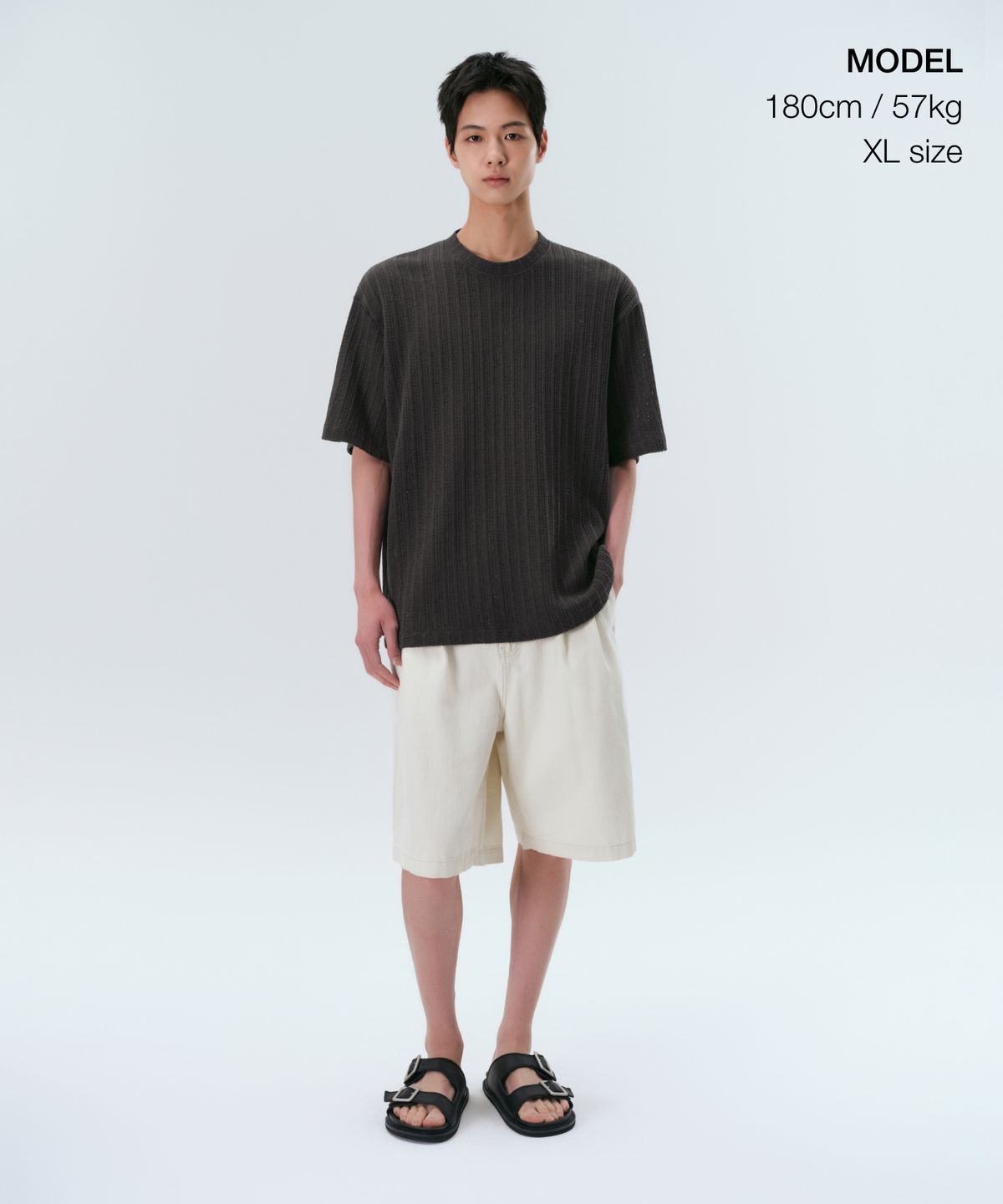 무신사 스탠다드(MUSINSA STANDARD) 릴렉스드 크로셰 니트 티셔츠 [건메탈]