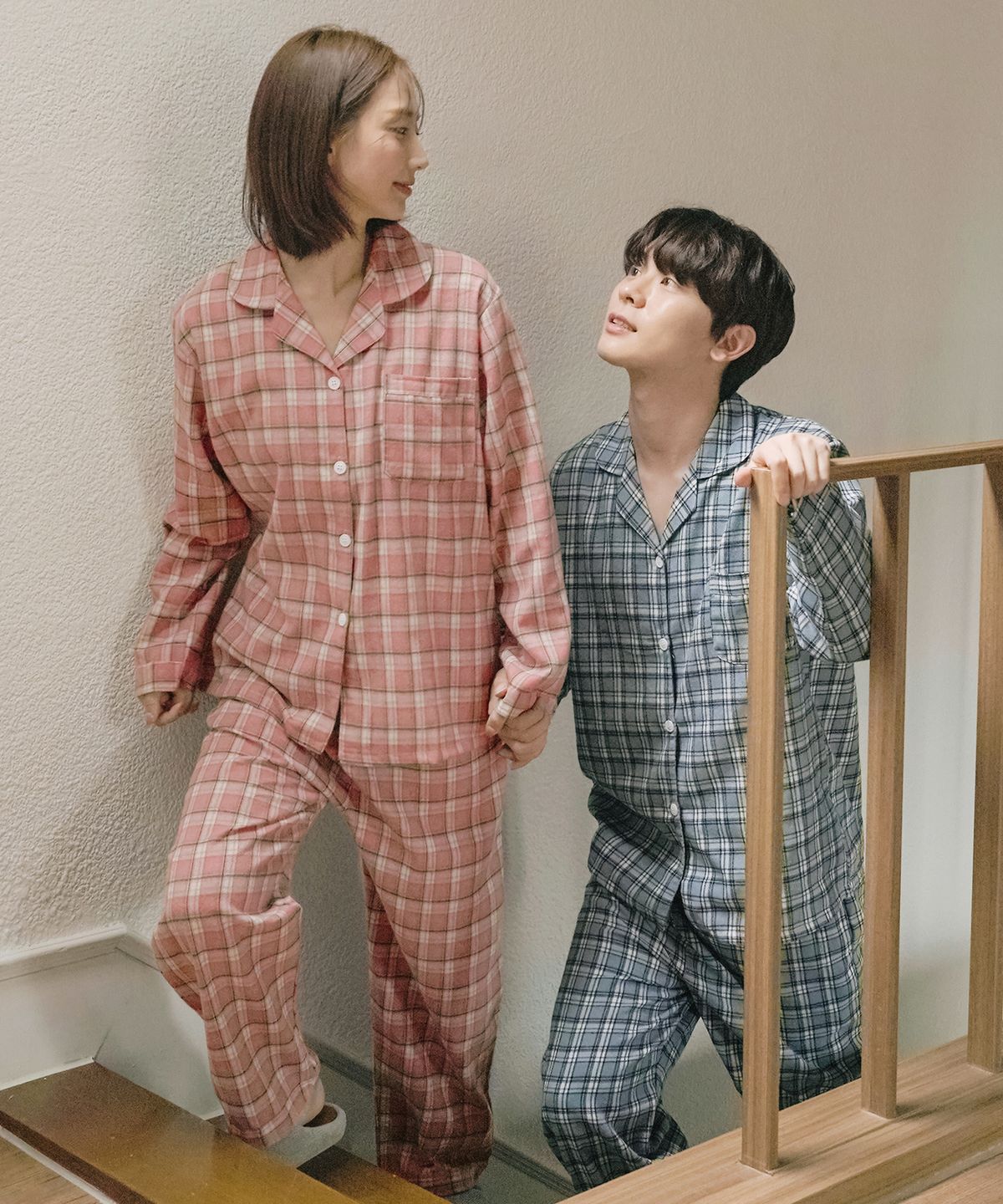 파란(PALAN) [2PACK] 오리온 기모 체크 커플 잠옷세트
