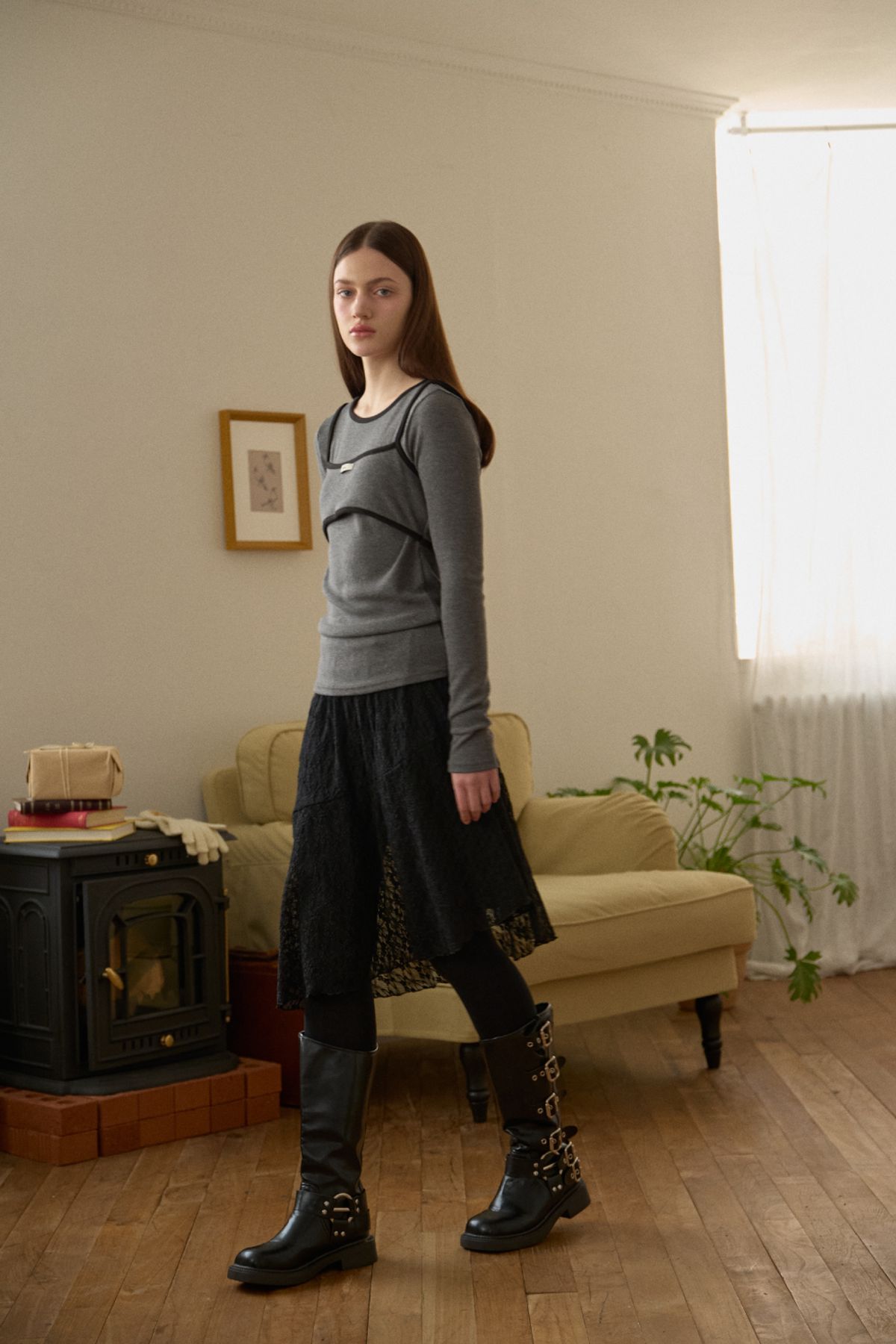 레터리(LETERIE) LR LACE LAYERED SKIRT_BLACK