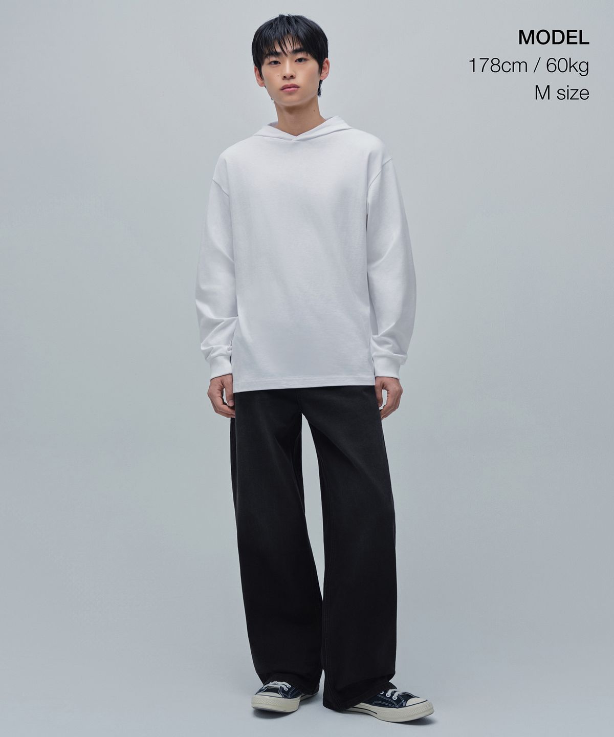 무신사 스탠다드(MUSINSA STANDARD) 후디드 긴소매 티셔츠 [화이트]