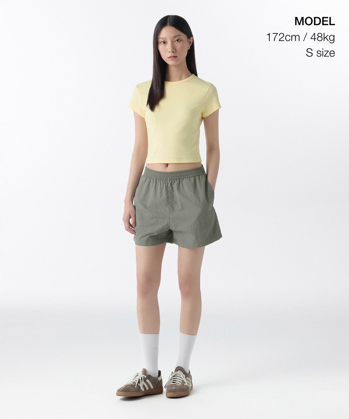 무신사 스탠다드 우먼(MUSINSA STANDARD WOMAN) 우먼즈 슬림 크롭 크루 넥 티셔츠 [레몬]