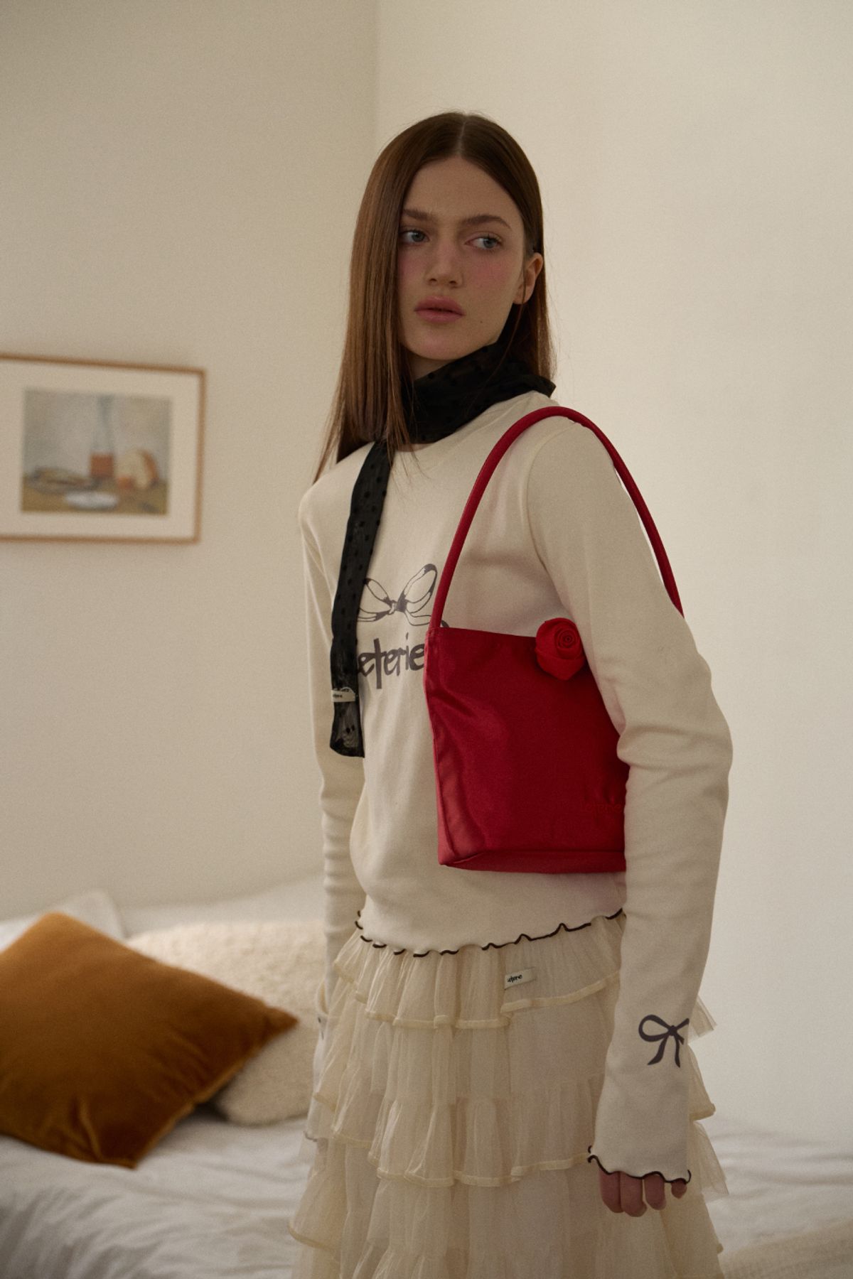 레터리(LETERIE) LETERIE FLOUNCE RIBBON T-SHIRT_IVORY