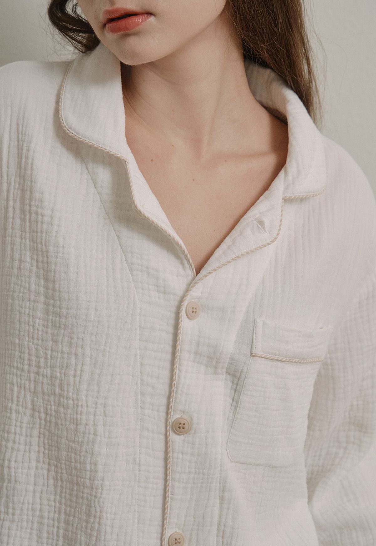 보일하우스(BOIL HOUSE) Cloud Stripe Piping Pajama Set (white)