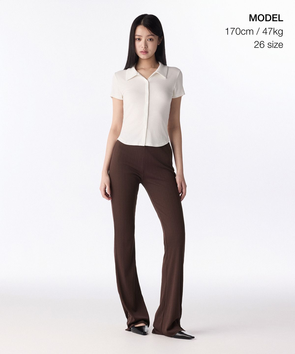 무신사 스탠다드 우먼(MUSINSA STANDARD WOMAN) 우먼즈 버티컬 텍스처 사이드 버튼 저지 팬츠 [다크 브라운]