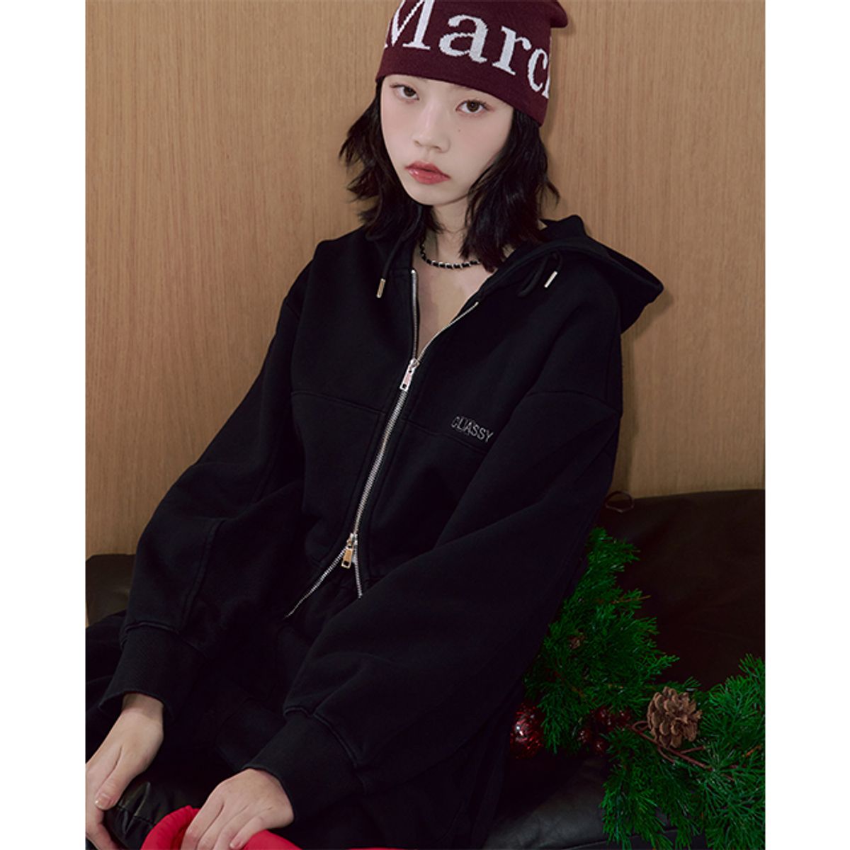 랩(LAP) 피그먼트 워싱 자수 후드 집업 AQ4CTB61
