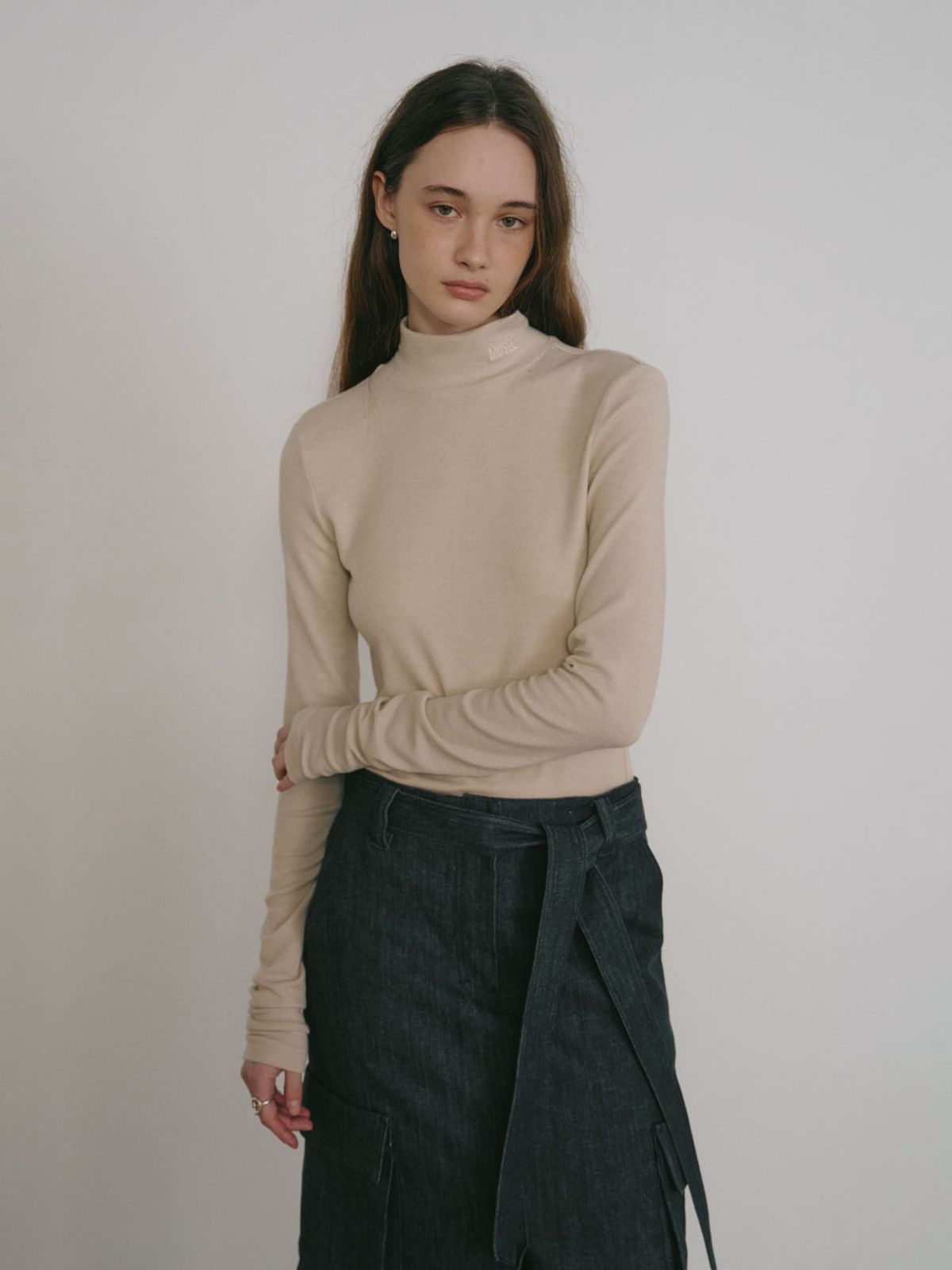 뮤제(MUSEE) SIENNA Wool-Blend Turtleneck Top_Beige