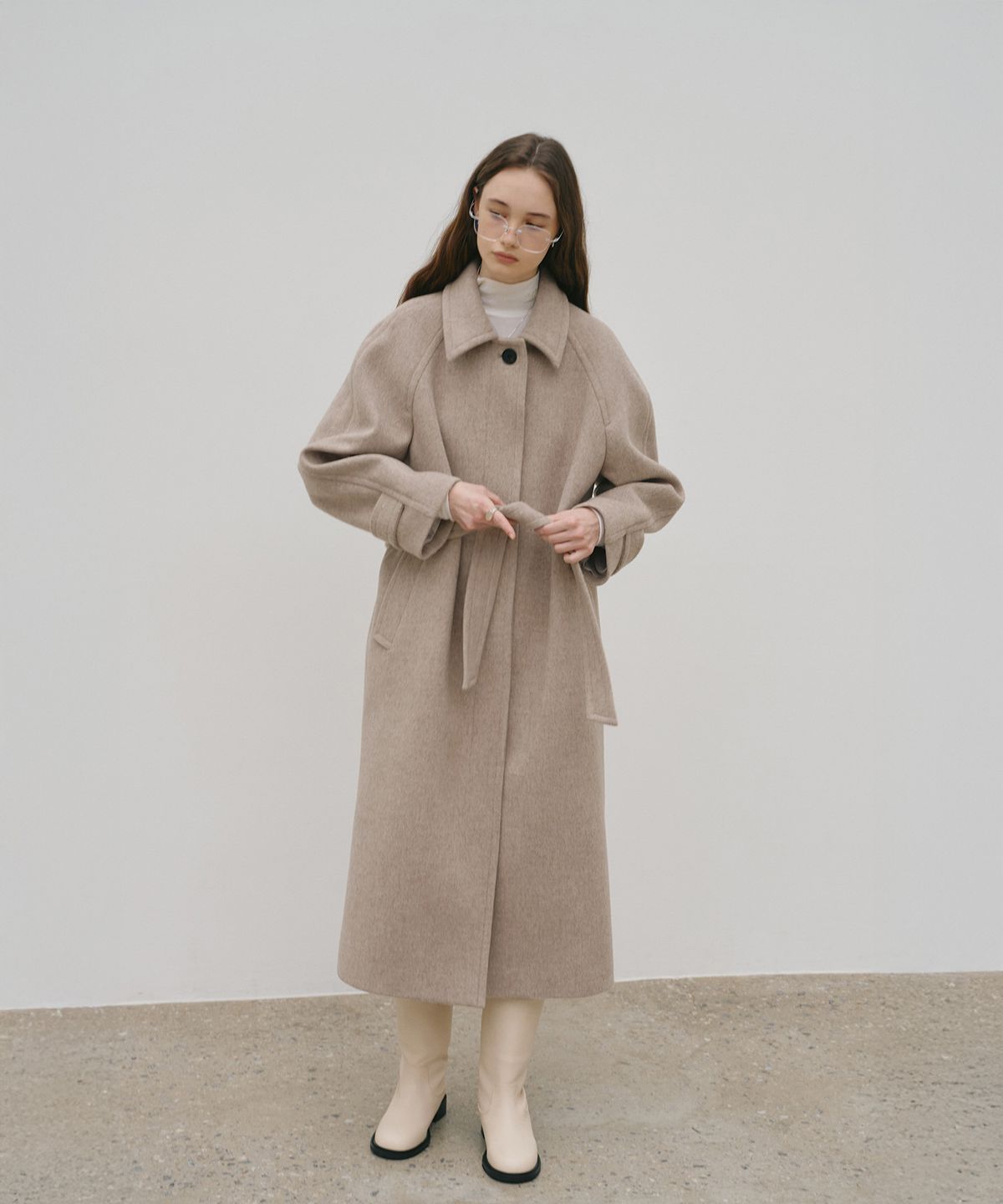 뮤제(MUSEE) [2nd] NOIR Merino Wool Belted Balmacaan Coat_Oatmeal