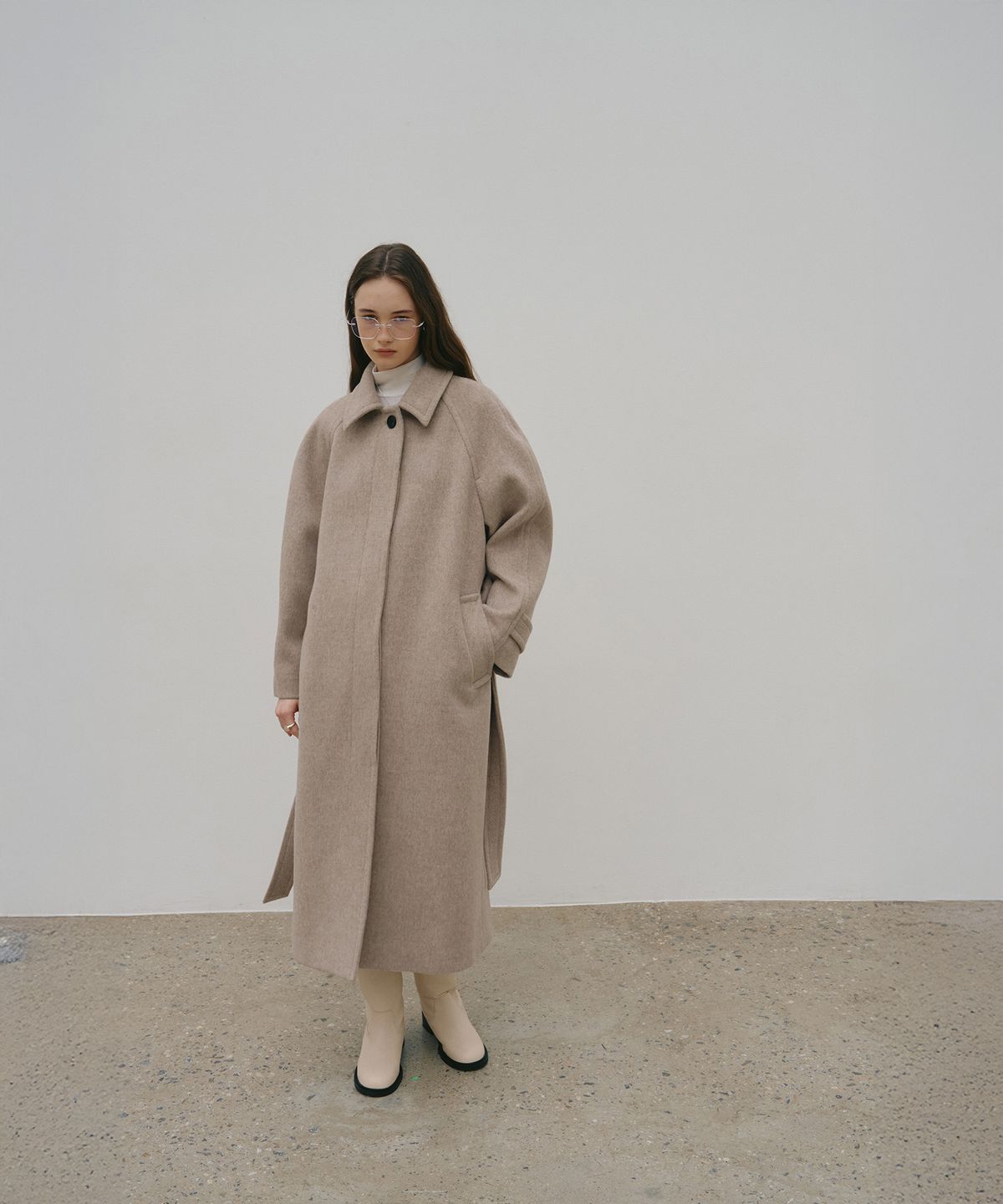 뮤제(MUSEE) [2nd] NOIR Merino Wool Belted Balmacaan Coat_Oatmeal