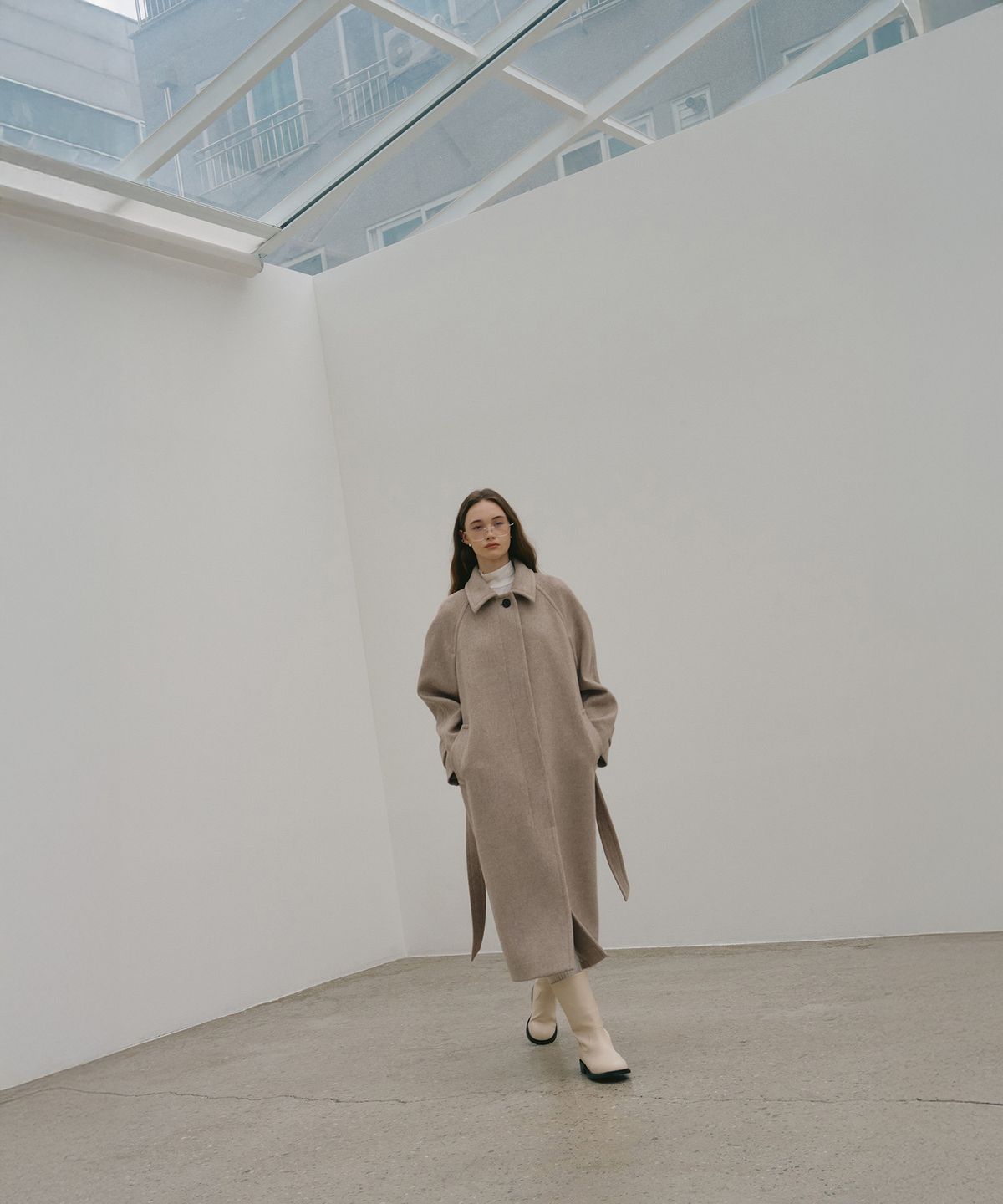뮤제(MUSEE) [2nd] NOIR Merino Wool Belted Balmacaan Coat_Oatmeal