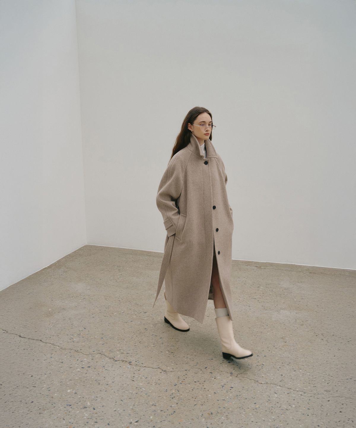 뮤제(MUSEE) [2nd] NOIR Merino Wool Belted Balmacaan Coat_Oatmeal