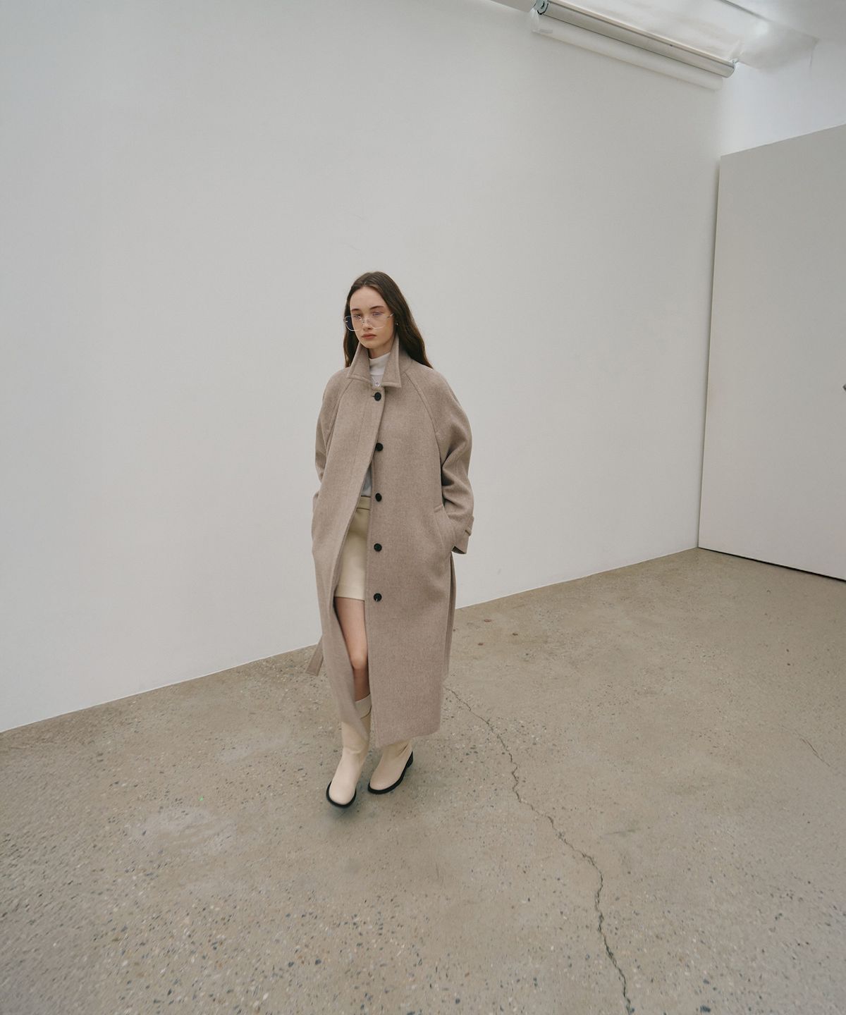 뮤제(MUSEE) [2nd] NOIR Merino Wool Belted Balmacaan Coat_Oatmeal
