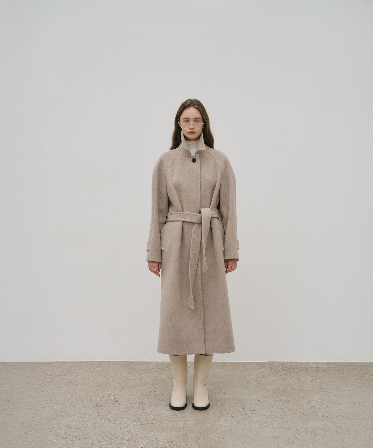뮤제(MUSEE) [2nd] NOIR Merino Wool Belted Balmacaan Coat_Oatmeal