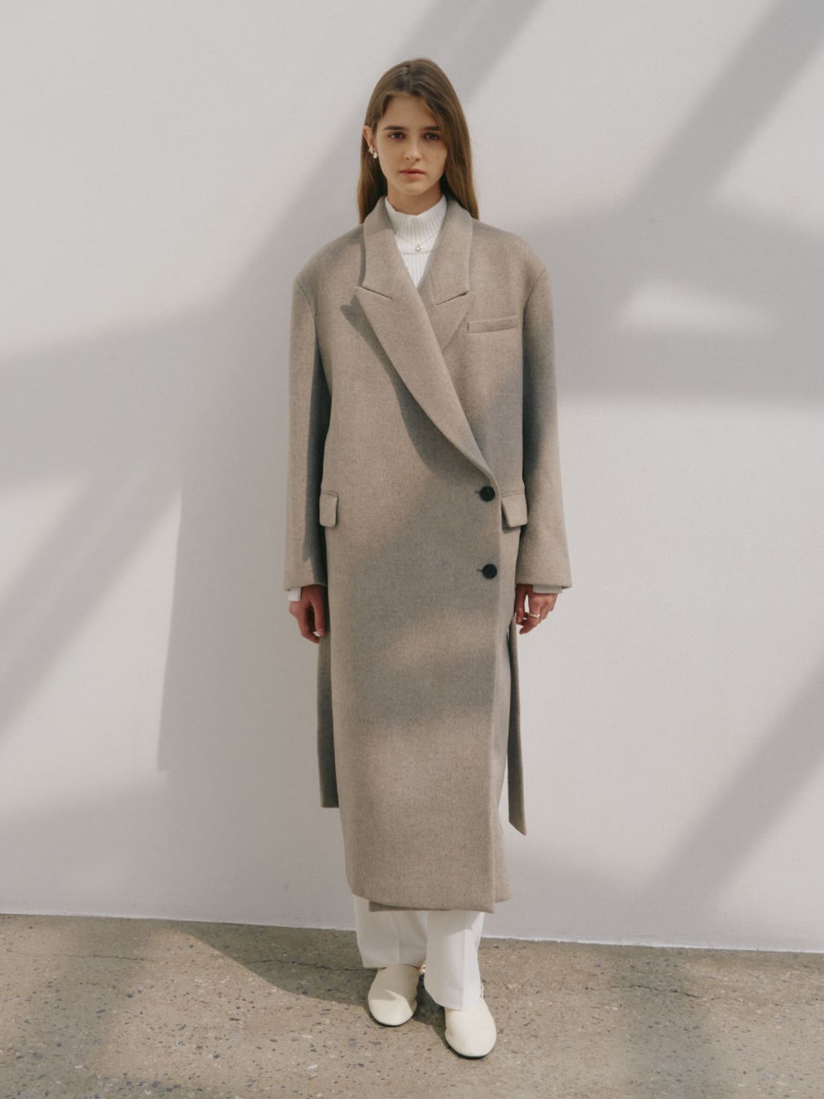 뮤제(MUSEE) LONDON Merino Wool Double Oversized Tailored Coat_Oatmeal