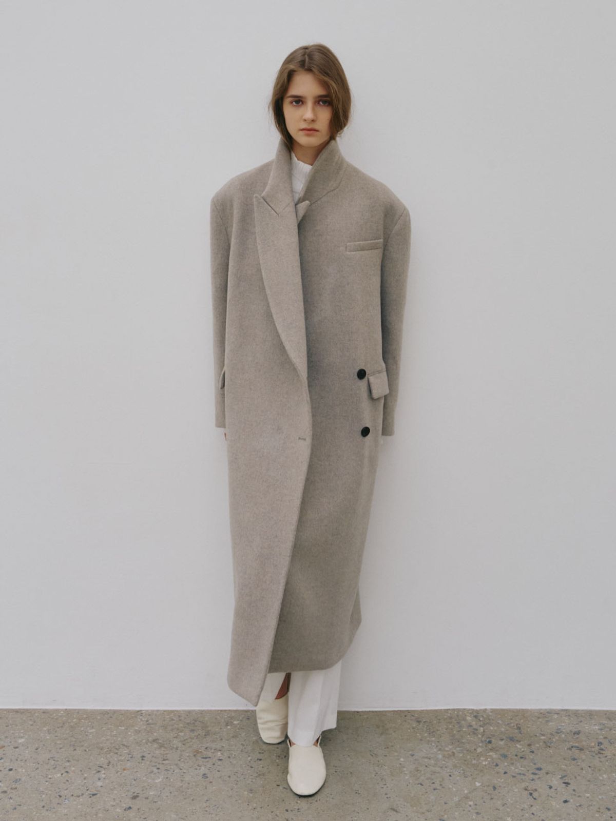 뮤제(MUSEE) LONDON Merino Wool Double Oversized Tailored Coat_Oatmeal