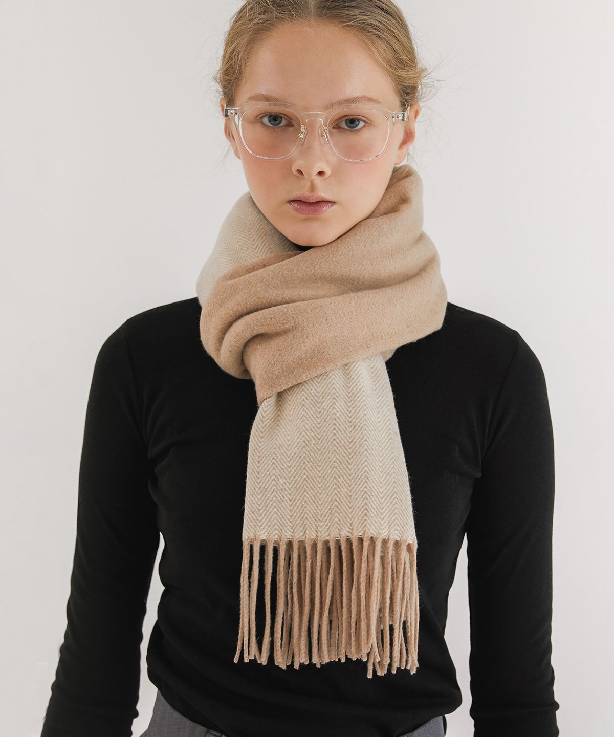바스카라(VASCARA) [머플러 추가 증정] Prin Herringbone Muffler_Beige