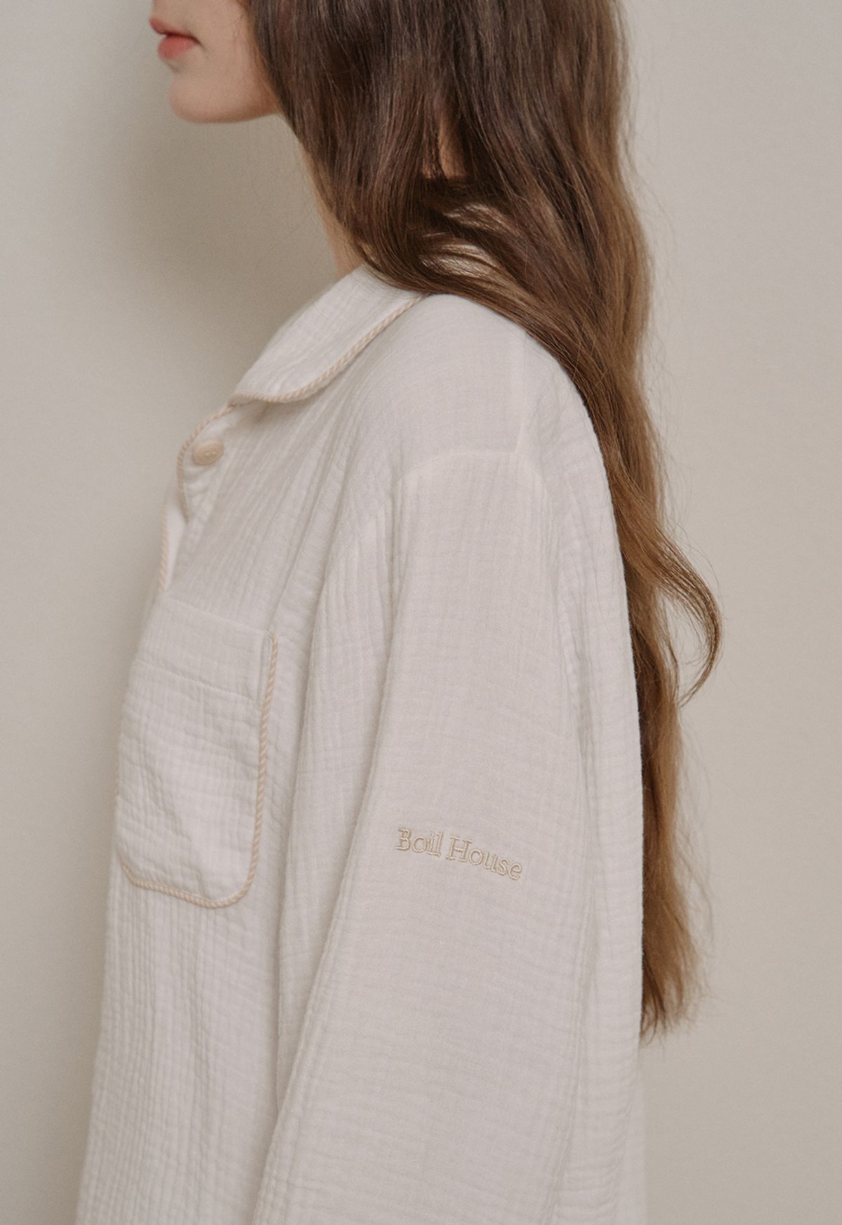 보일하우스(BOIL HOUSE) Two Way Round Hem Pajama Set (white)