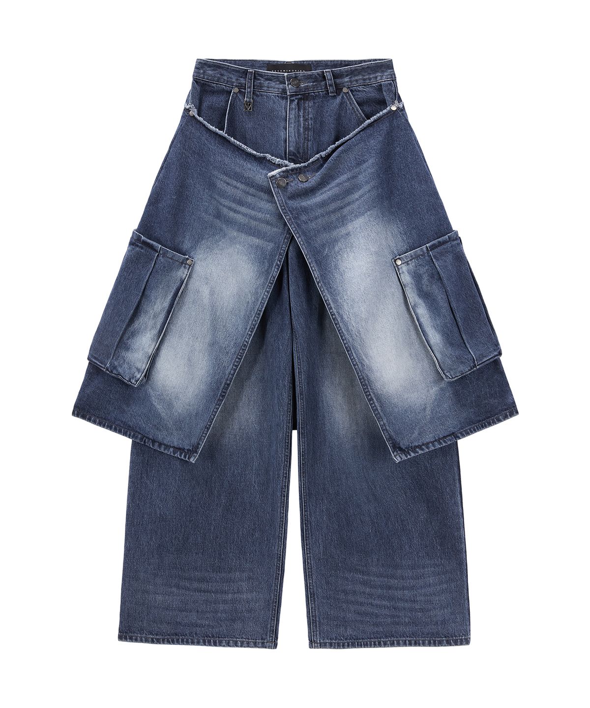 트리밍버드(TREEMINGBIRD) Layered Wrap Skirt Denim Cargo Pants [ Blue ]