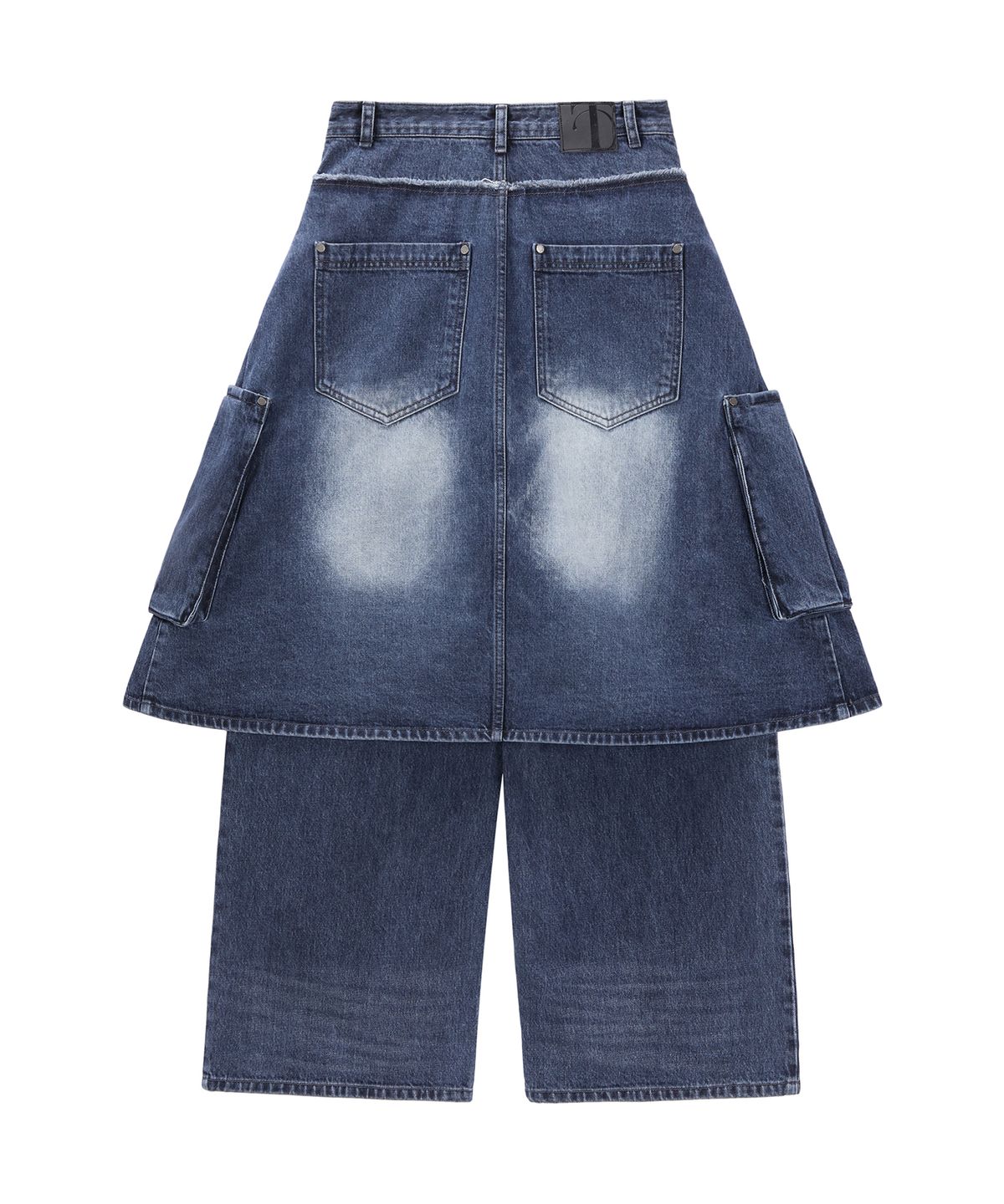 트리밍버드(TREEMINGBIRD) Layered Wrap Skirt Denim Cargo Pants [ Blue ]