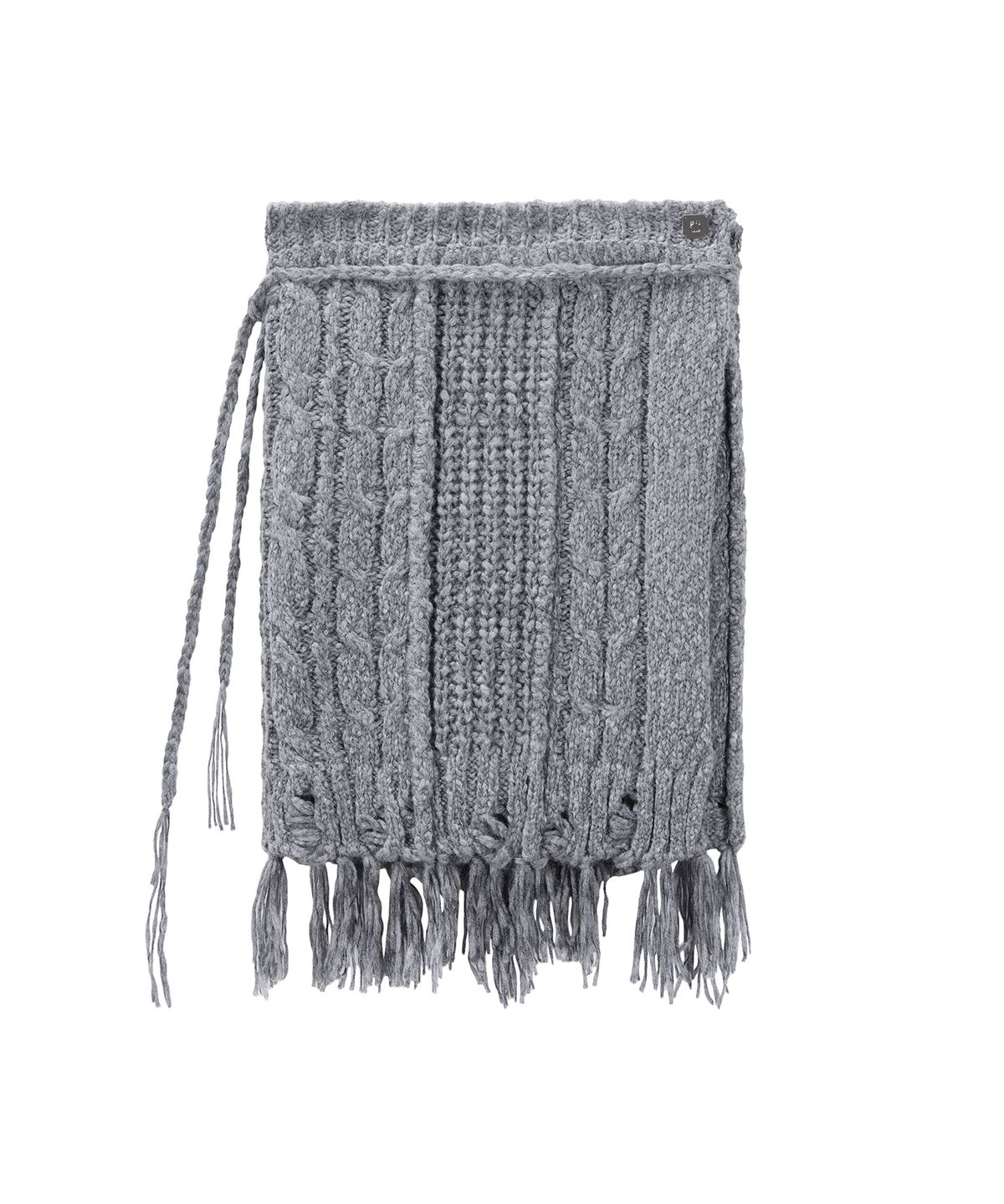 트리밍버드(TREEMINGBIRD) Wool Damage Tassel Knit Set-Up Layered Wrap [ Gray ]