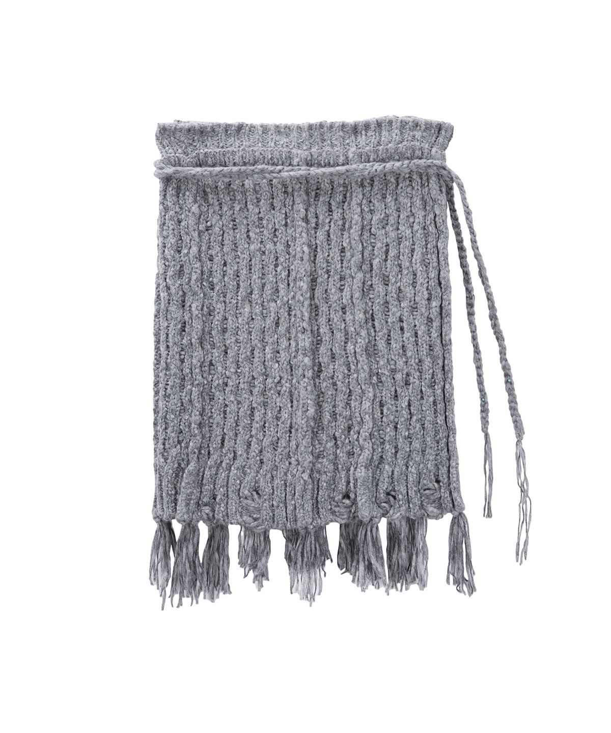 트리밍버드(TREEMINGBIRD) Wool Damage Tassel Knit Set-Up Layered Wrap [ Gray ]
