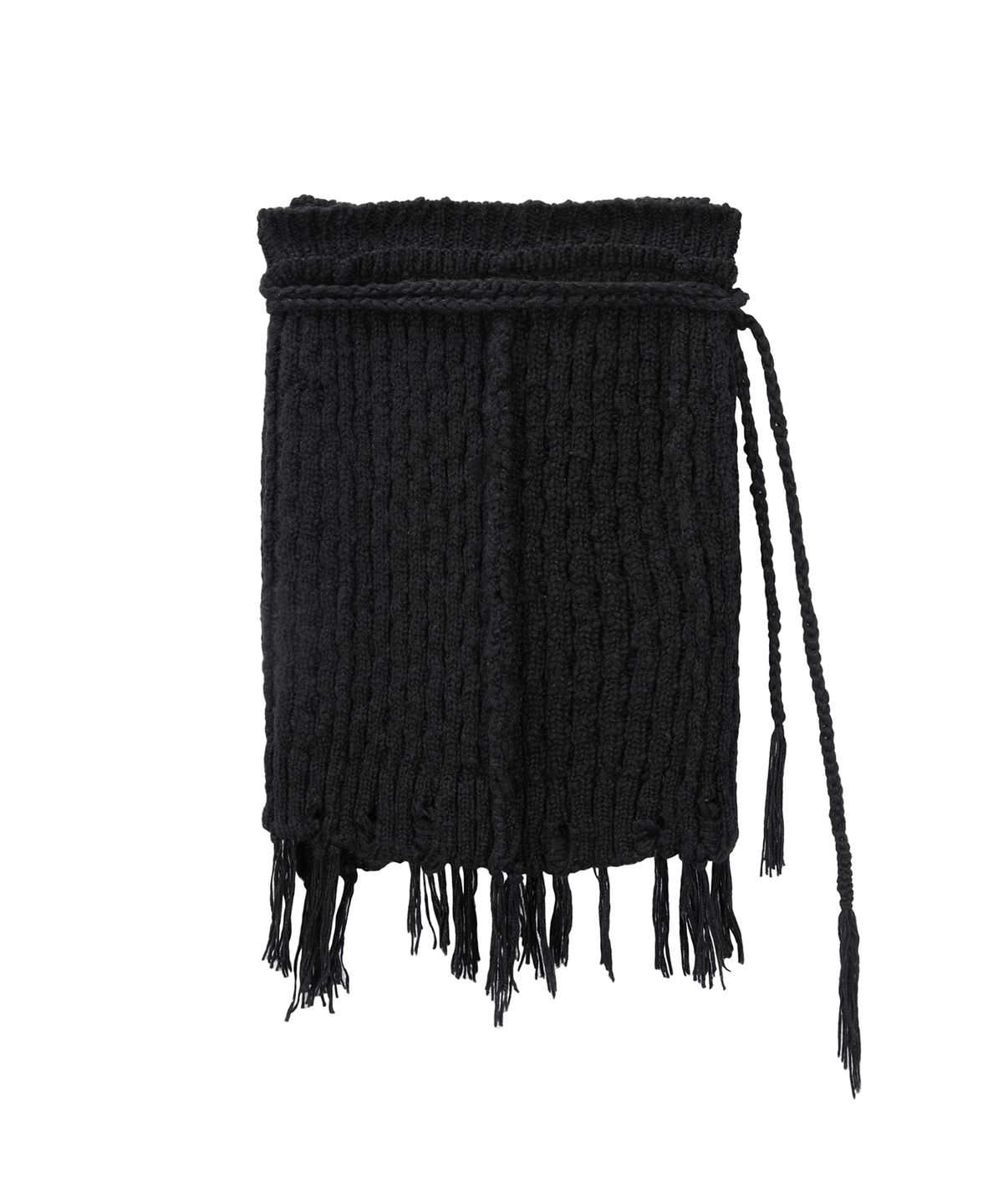 트리밍버드(TREEMINGBIRD) Wool Damage Tassel Knit Set-Up Layered Wrap [ Black ]