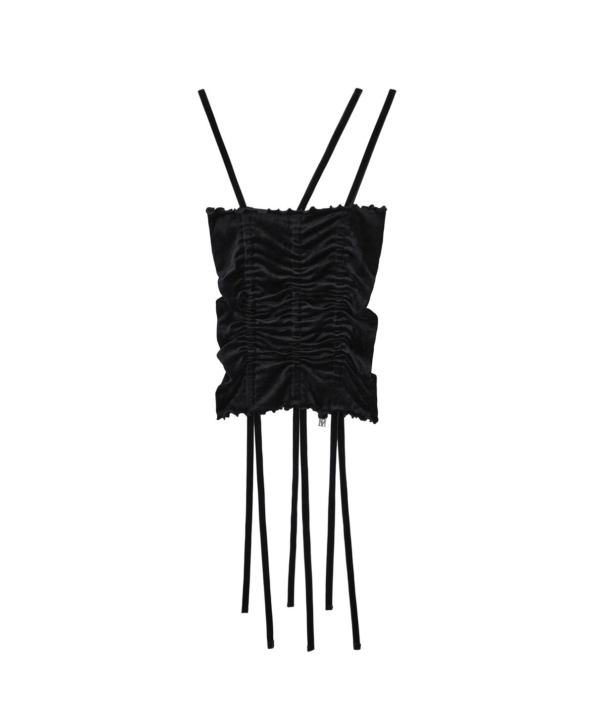 트리밍버드(TREEMINGBIRD) Velvet String Shirring Layered Top [ Black ]