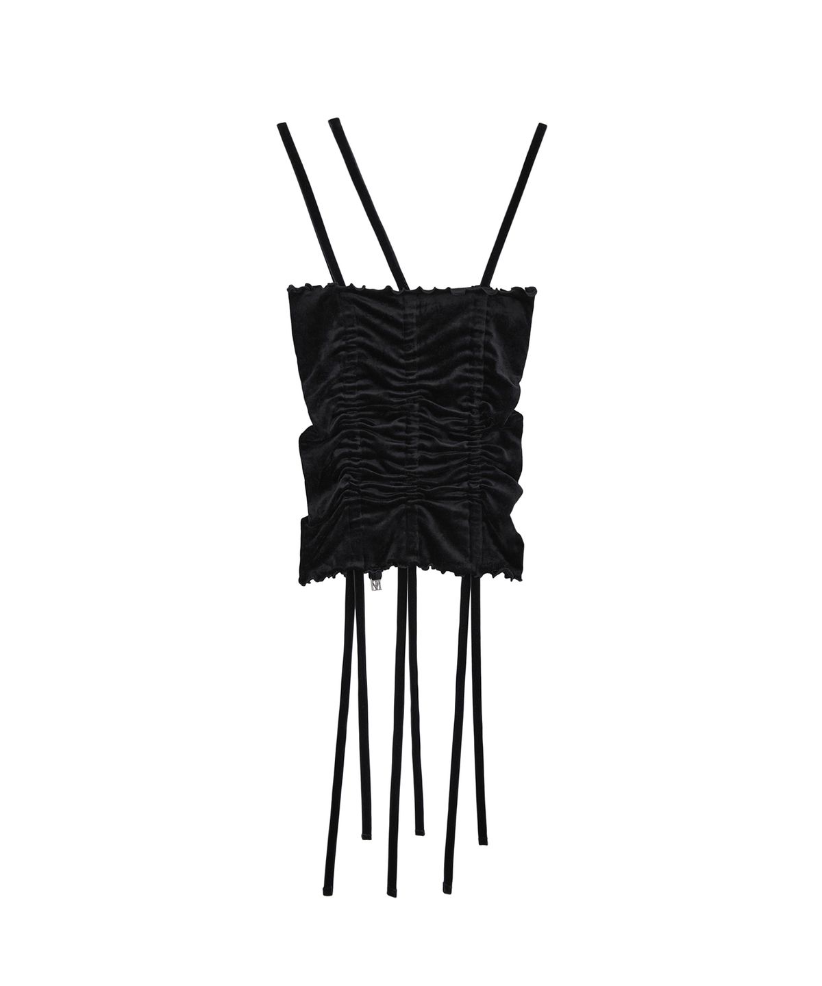 트리밍버드(TREEMINGBIRD) Velvet String Shirring Layered Top [ Black ]