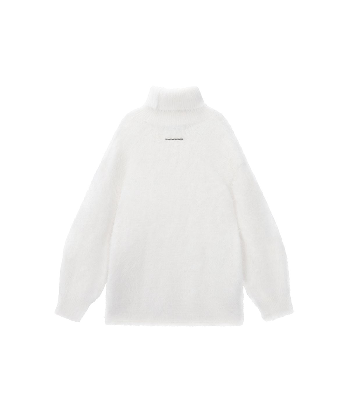 트리밍버드(TREEMINGBIRD) Front Slit Metal Hook High-Neck Fur Knit [ White ]