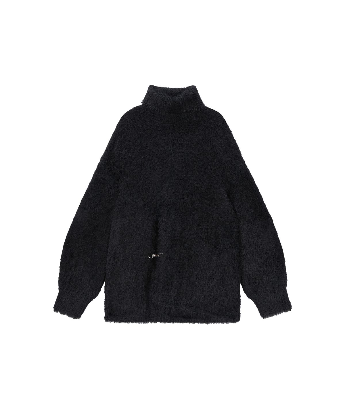 트리밍버드(TREEMINGBIRD) Front Slit Metal Hook High-Neck Fur Knit [ Black ]