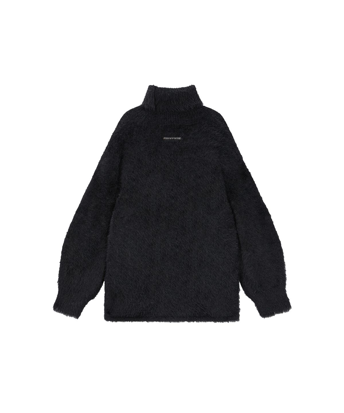 트리밍버드(TREEMINGBIRD) Front Slit Metal Hook High-Neck Fur Knit [ Black ]