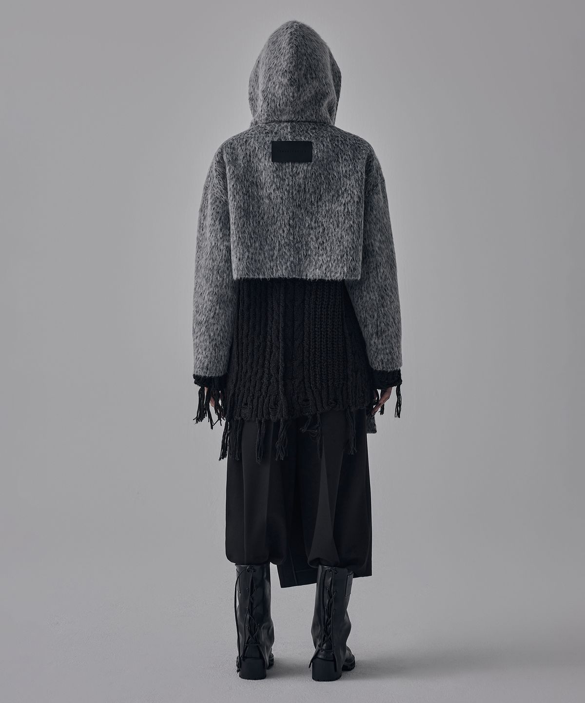 트리밍버드(TREEMINGBIRD) Hairy Hoddie Muffler Set-up Crop Coat [ Gray ]