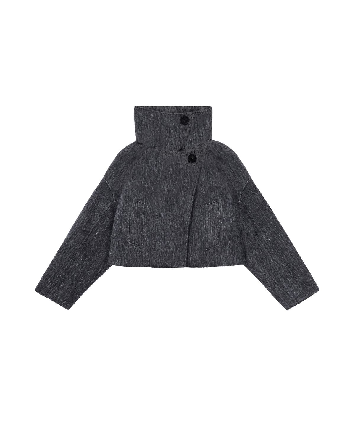 트리밍버드(TREEMINGBIRD) Hairy Hoddie Muffler Set-up Crop Coat [ Charcoal ]