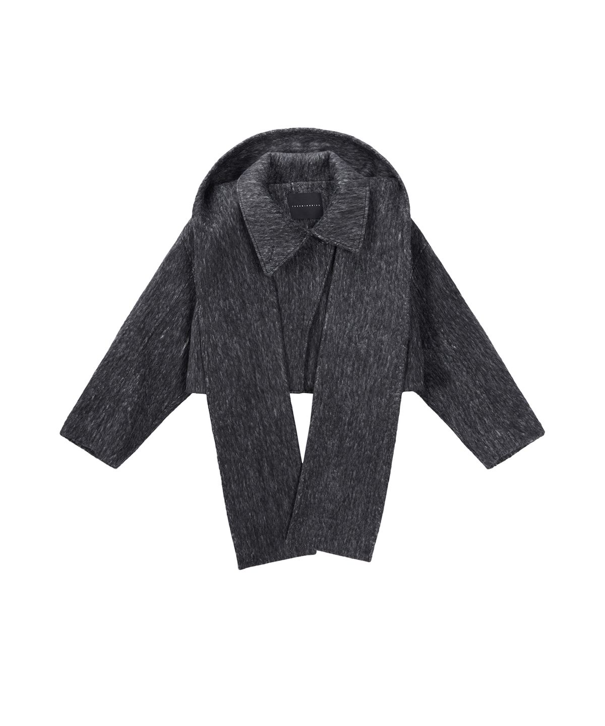 트리밍버드(TREEMINGBIRD) Hairy Hoddie Muffler Set-up Crop Coat [ Charcoal ]