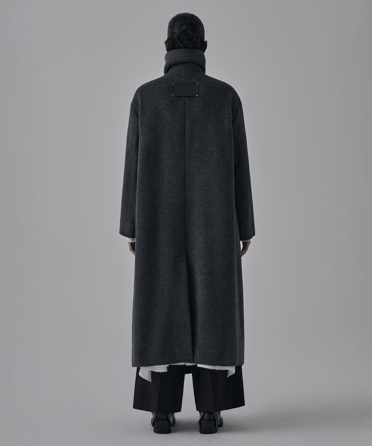 트리밍버드(TREEMINGBIRD) High Neck Double Button Wool Long Coat [ Charcoal ]