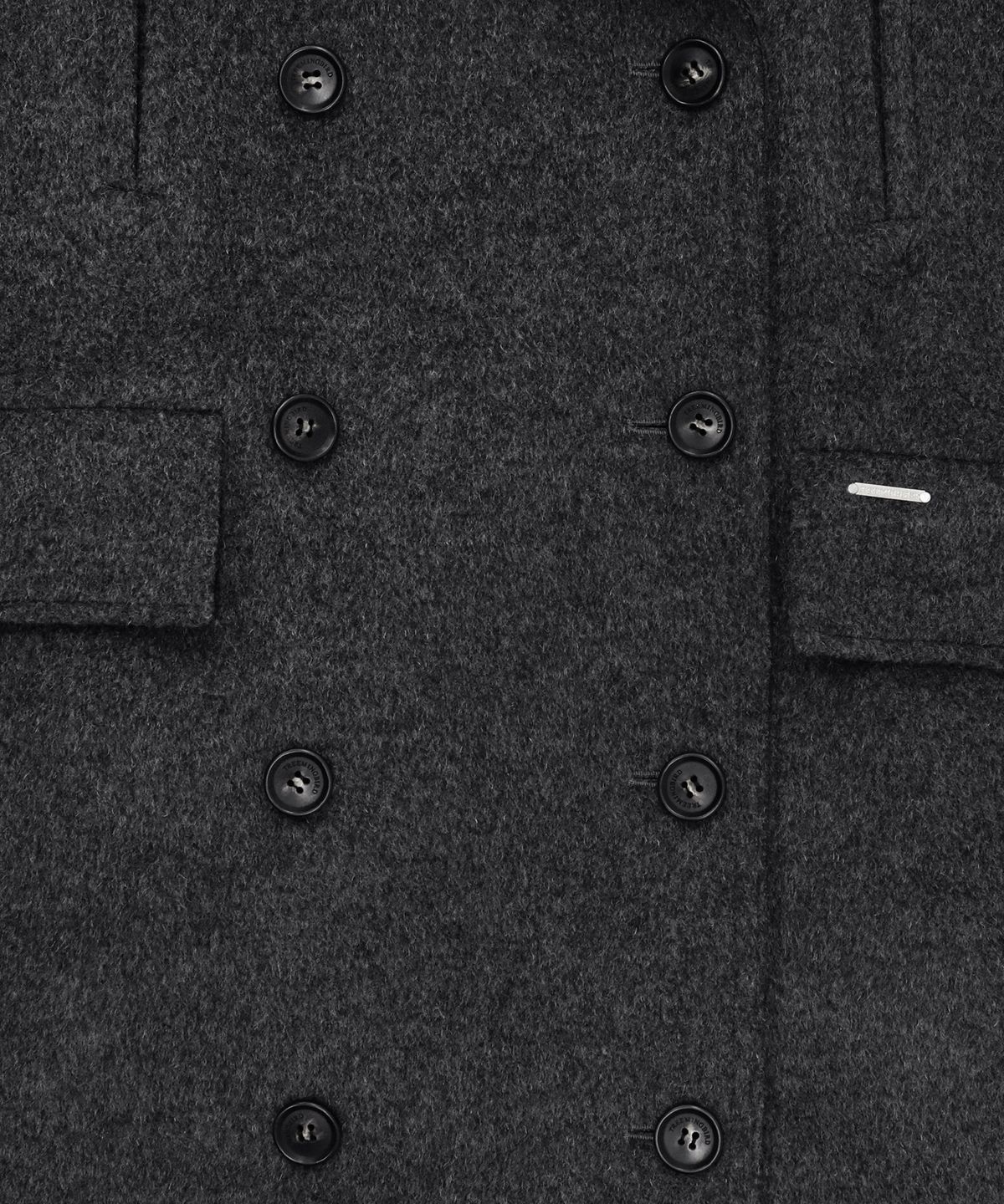 트리밍버드(TREEMINGBIRD) High Neck Double Button Wool Long Coat [ Charcoal ]