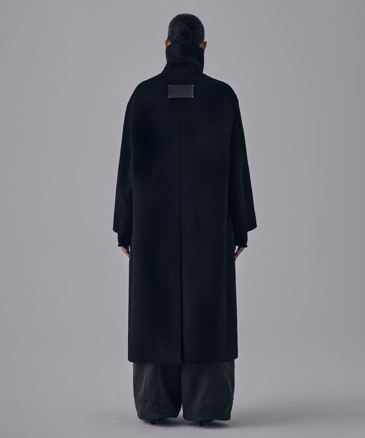 트리밍버드(TREEMINGBIRD) High Neck Double Button Wool Long Coat [ Black ]