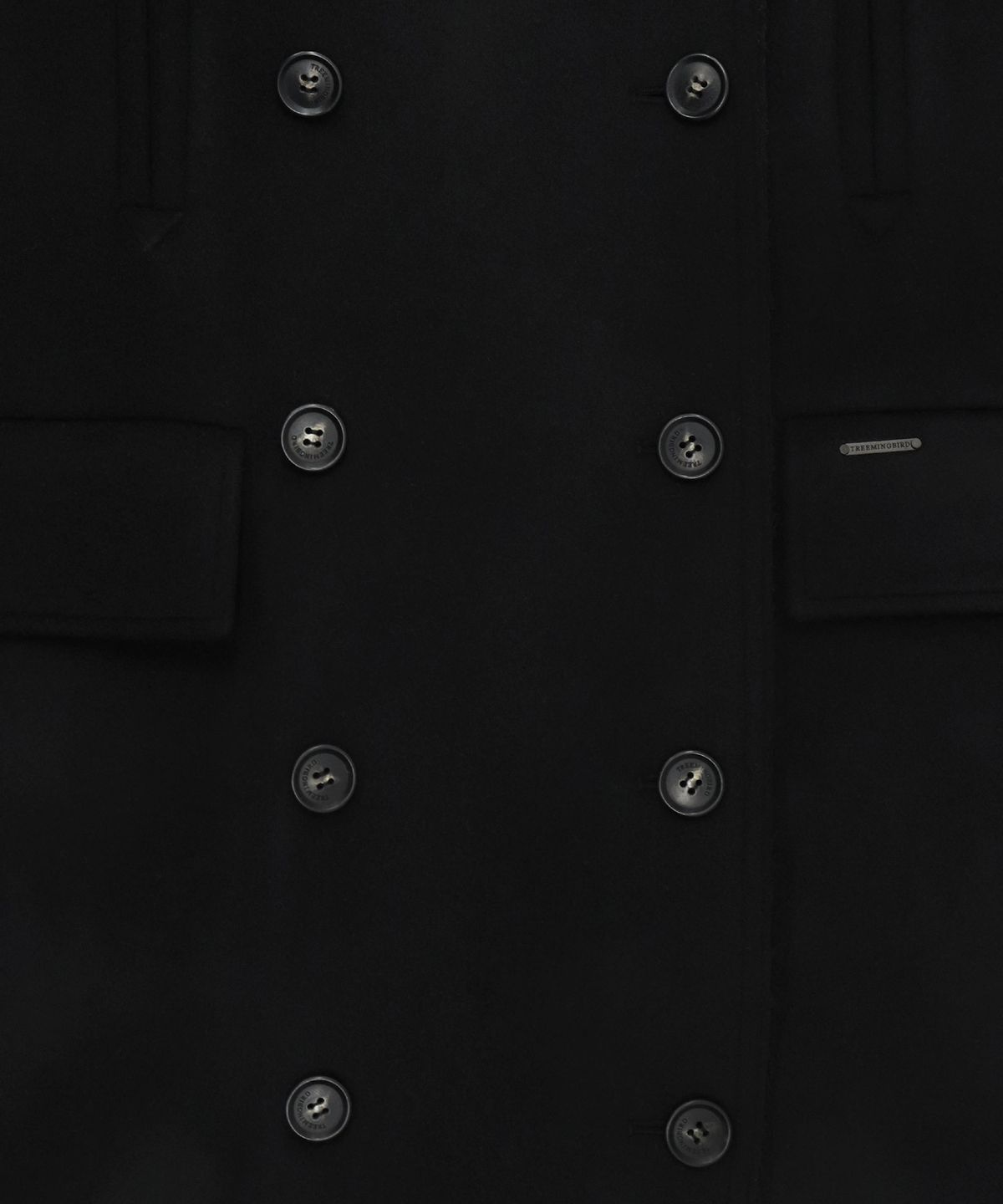 트리밍버드(TREEMINGBIRD) High Neck Double Button Wool Long Coat [ Black ]