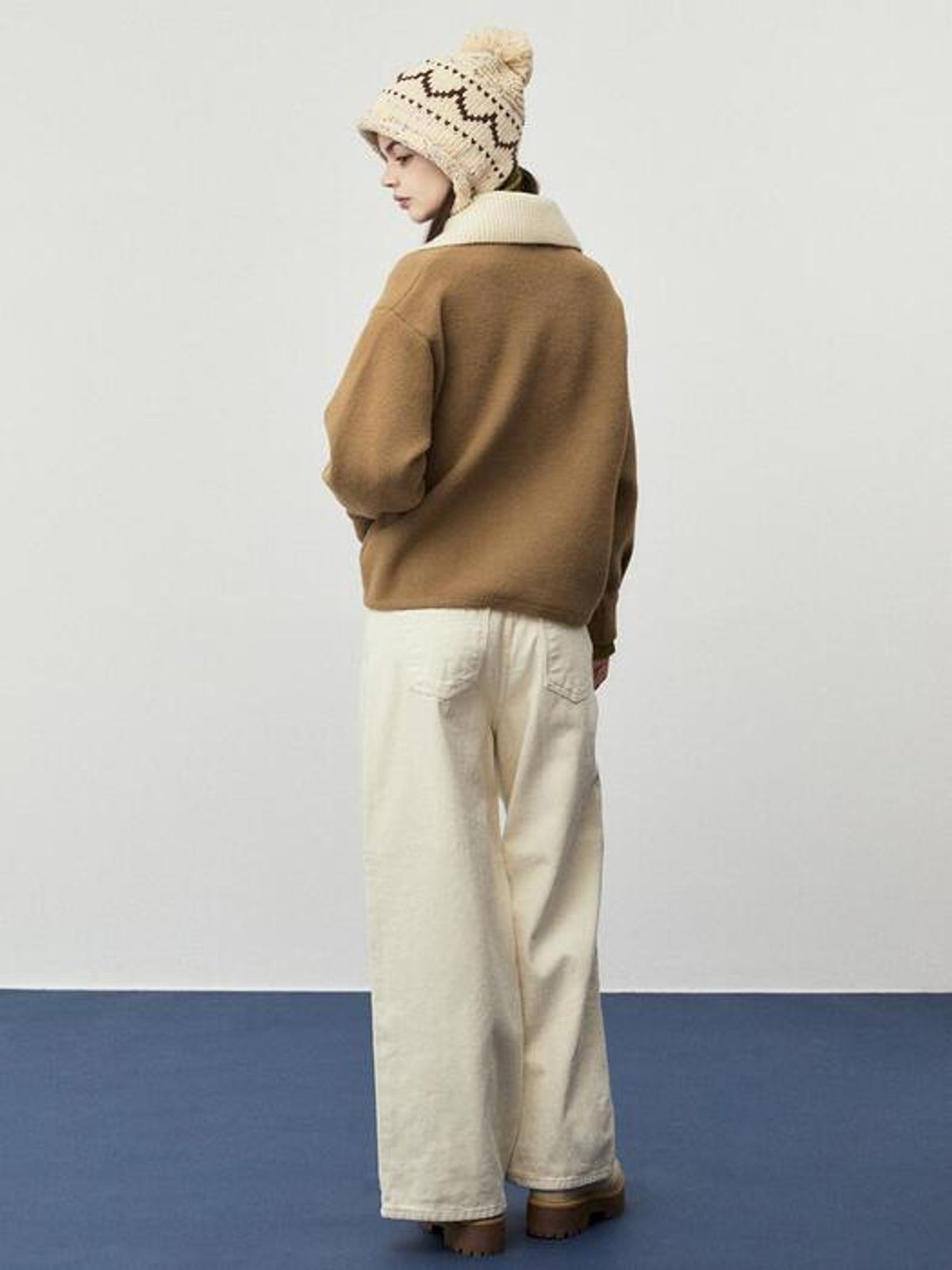 쿨키튼(KOOLKITTEN) Knitted Collar Cropped Jacket (CAMEL)