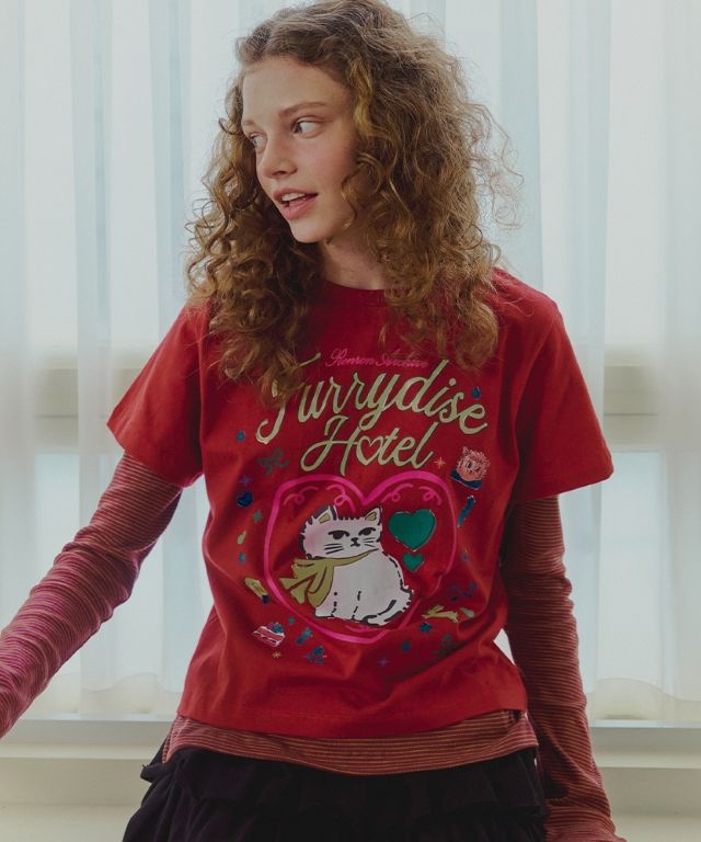RONRON★韓国★人気★COLORED CRAYON CAT LONG SLEEVE 3色 MUSINSA | RONRON CRAYON FURRY CAT LAYERED LONG SLEEVE RED