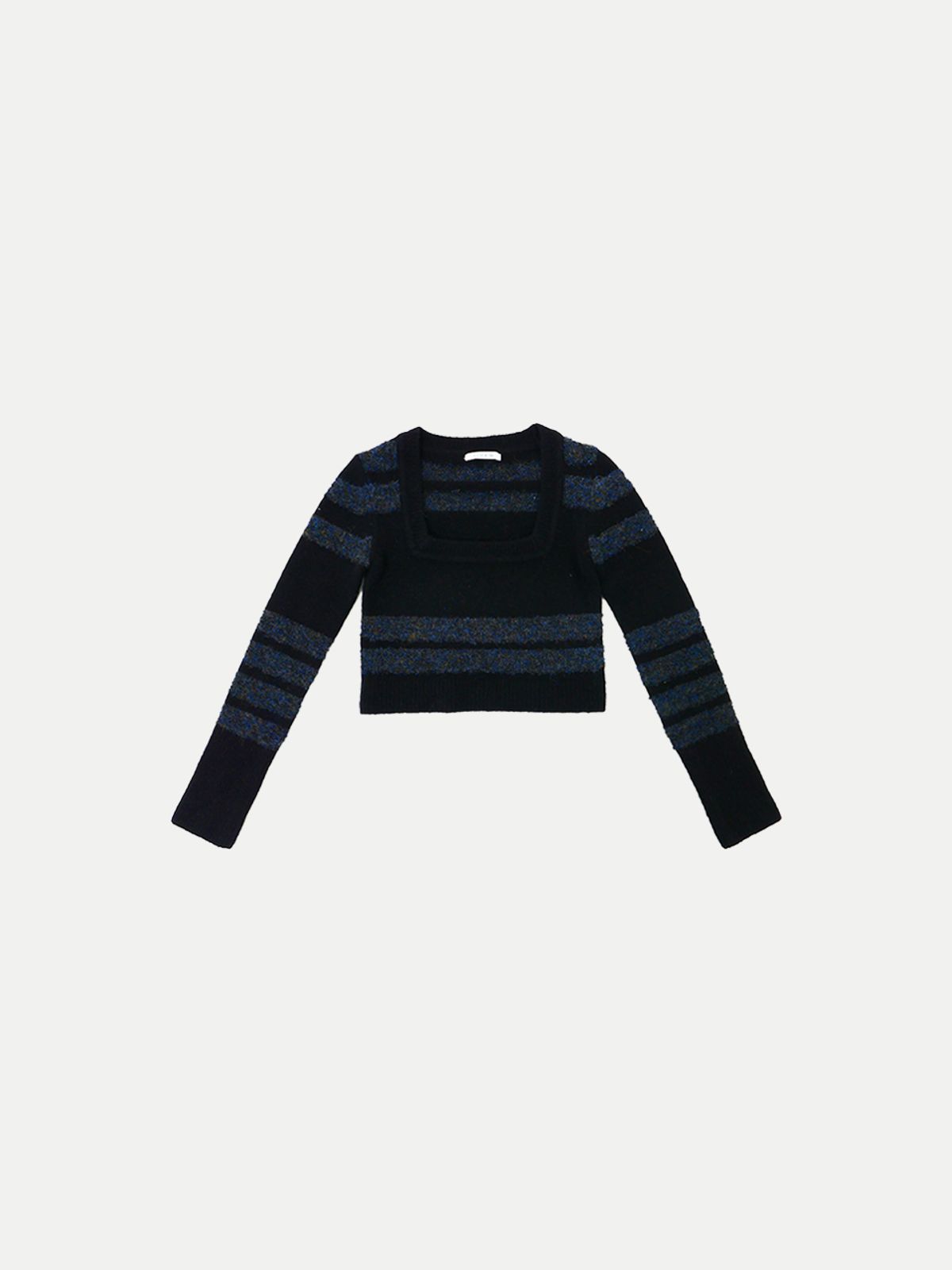 콜로신스(COLOCYNTH) SquareNeck Crop Knit Black • Blue Stripe