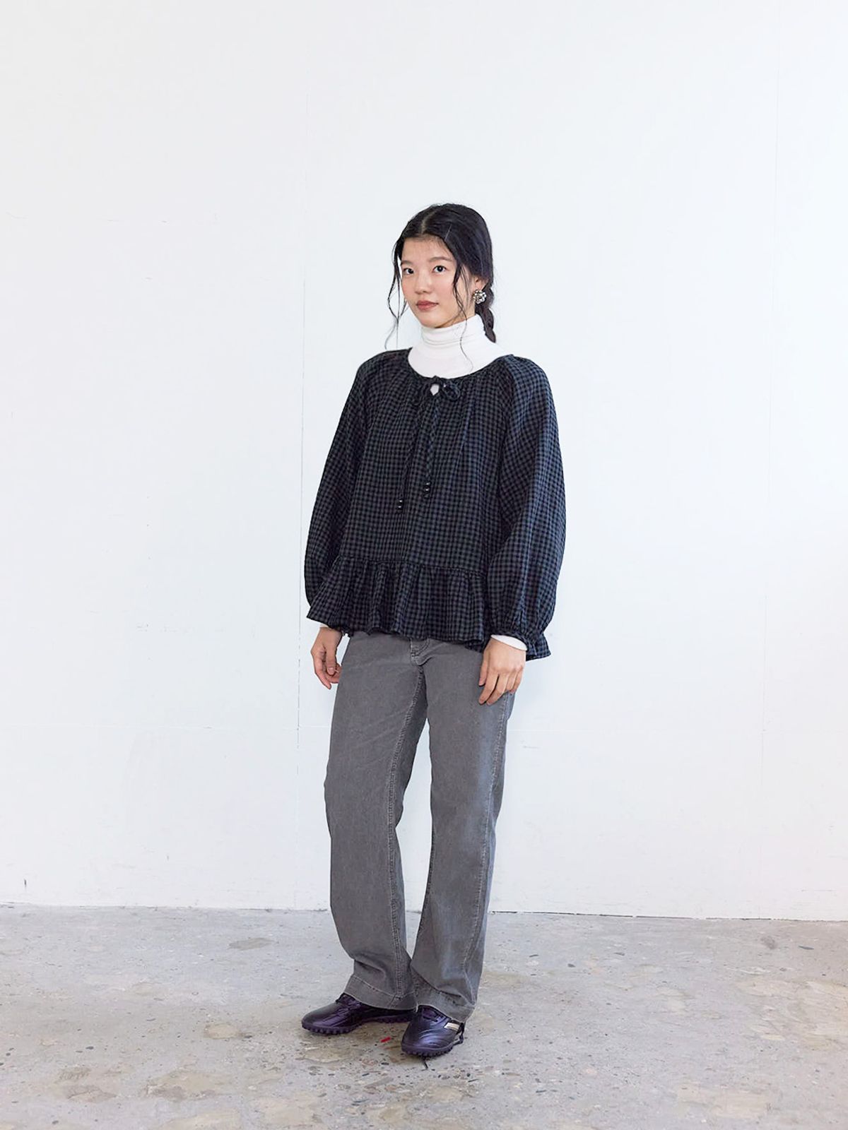 콜로신스(COLOCYNTH) Check WoodBall Blouse Checked Gray