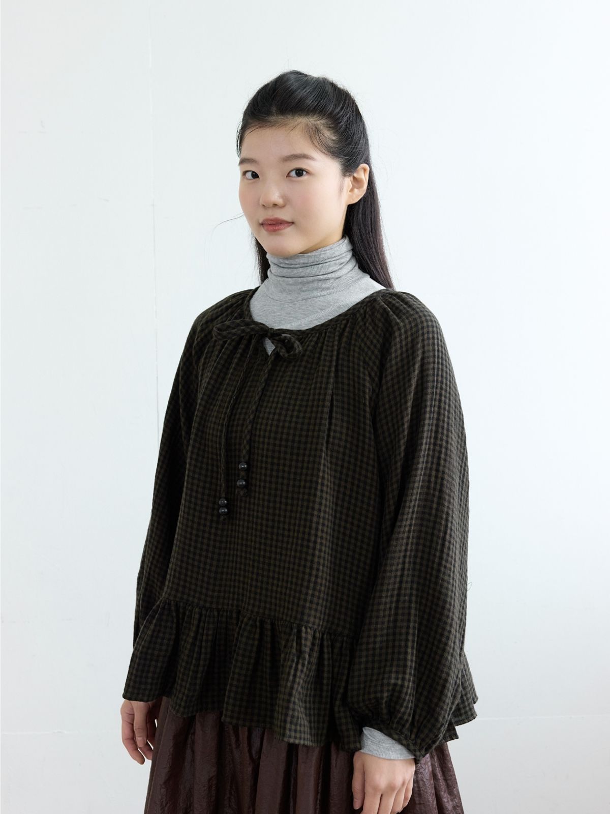 콜로신스(COLOCYNTH) Check WoodBall Blouse Checked Green